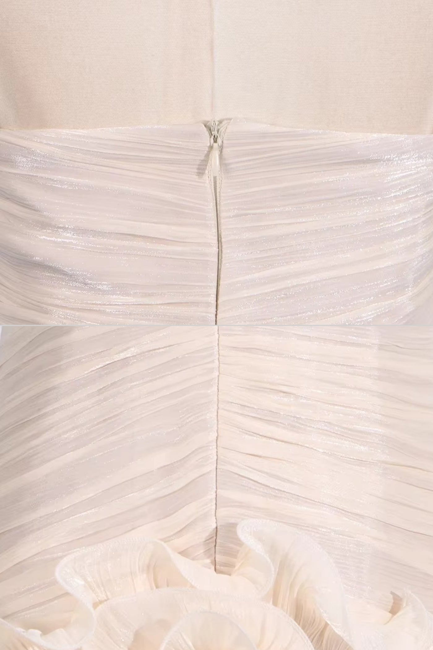 Elegant Ruched Gown With Fitted Bodice And Ruffled Waistline - Ivoire