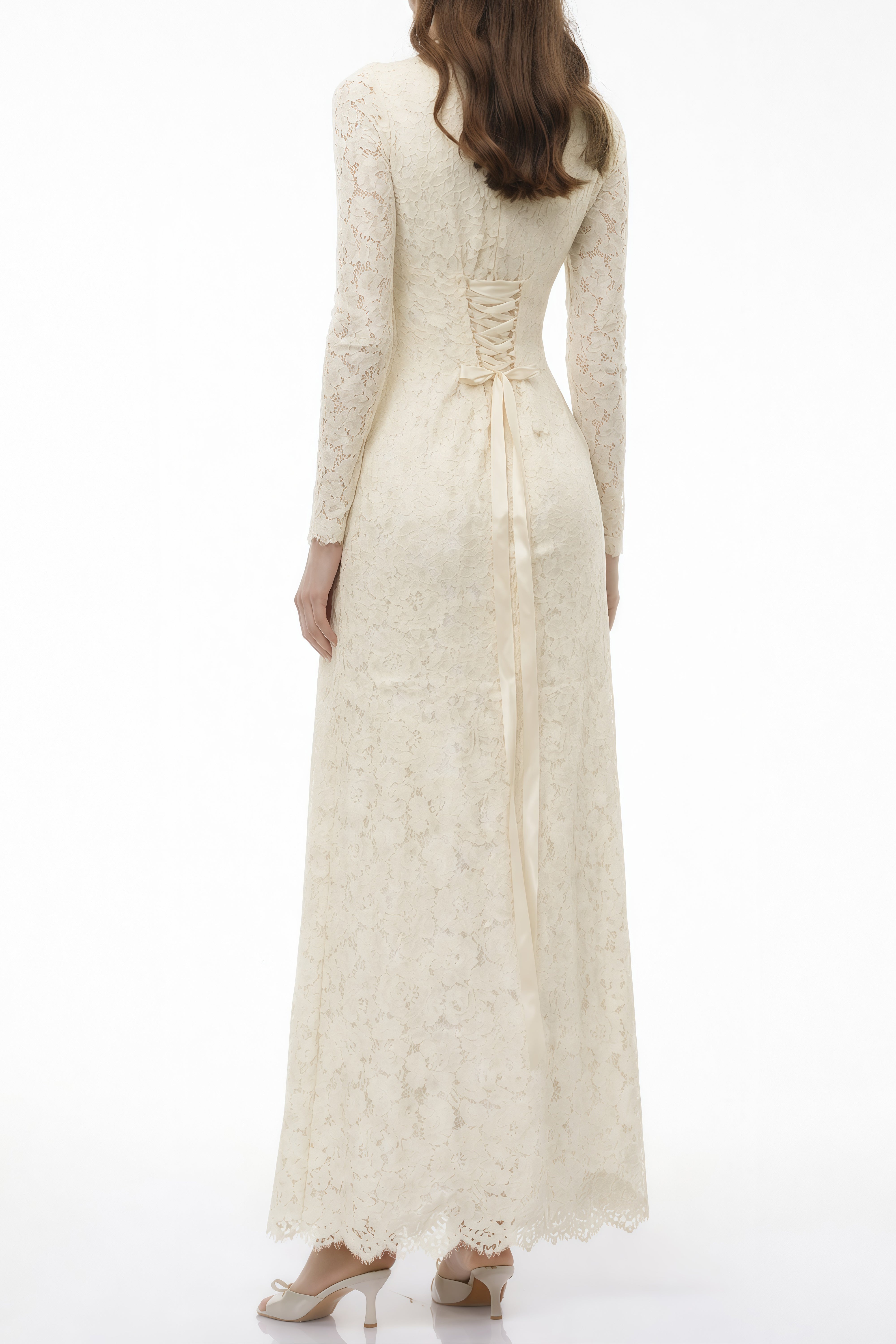 Maggie Ivory High Neck Floral Lace Maxi Dress