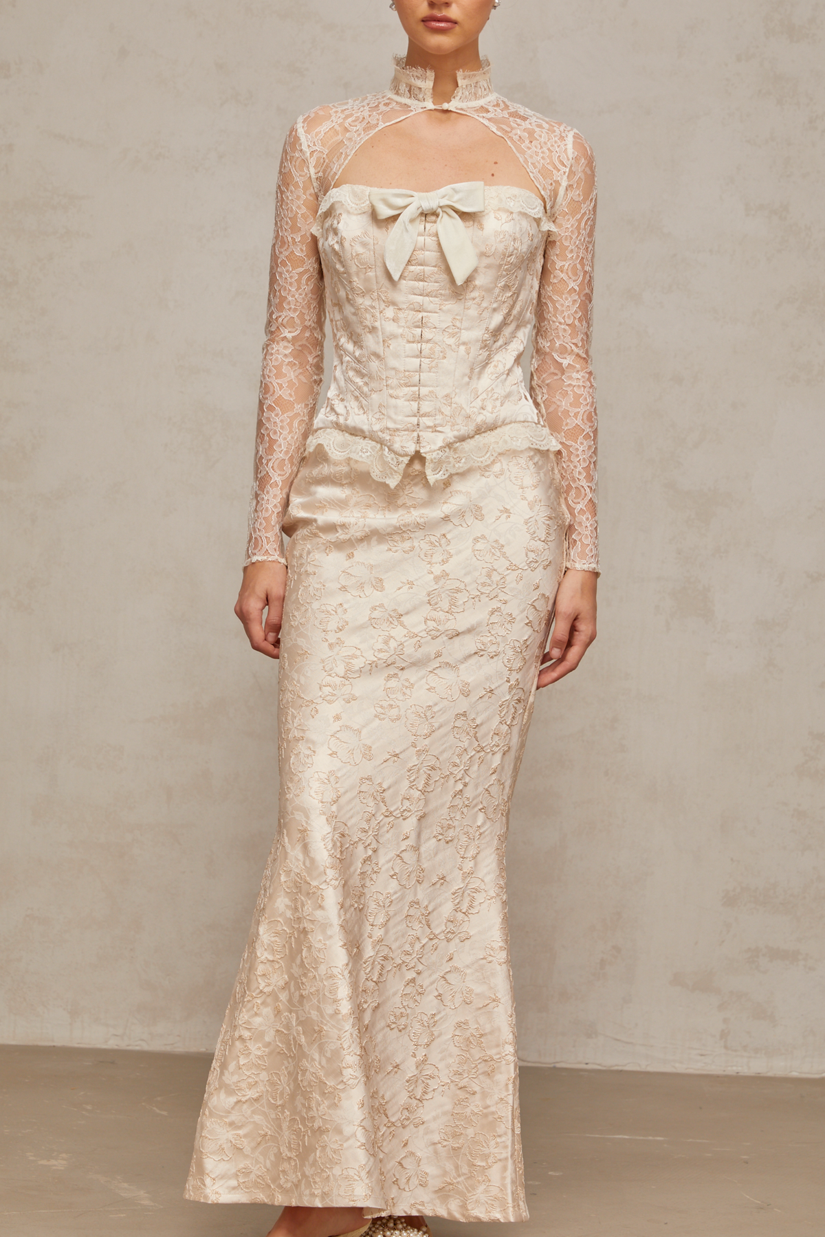 Zoéline ivory patterned-jacquard top & skirt matching set (Final Sale-US Only)