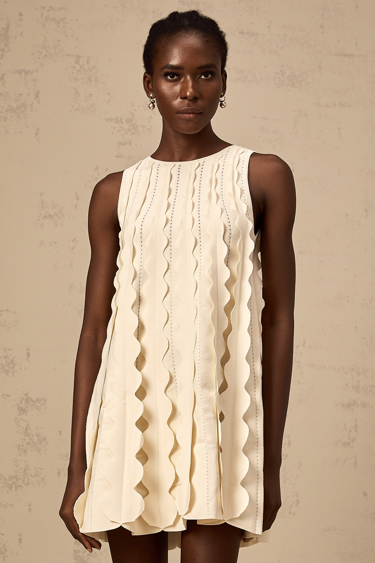 Axelle white wavy-detail sleeveless mini dress - White