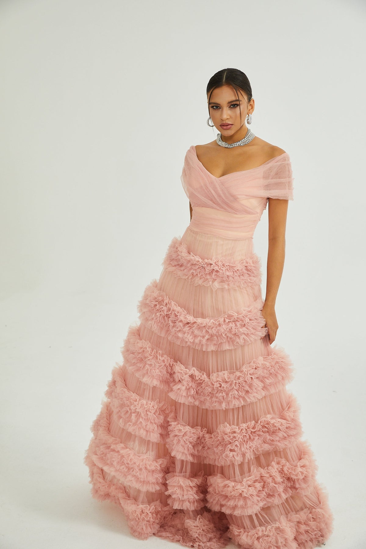 Solène pink tiered maxi dress