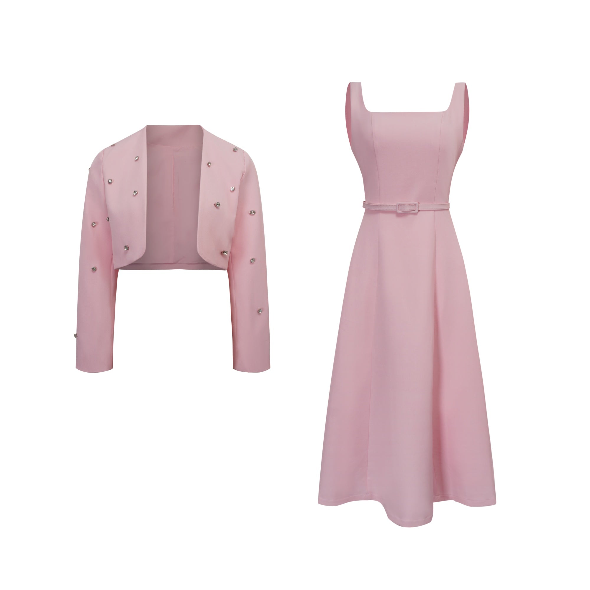 Valéria Pink Crystal Embellished Jacket & Dress Set (Final Sale)
