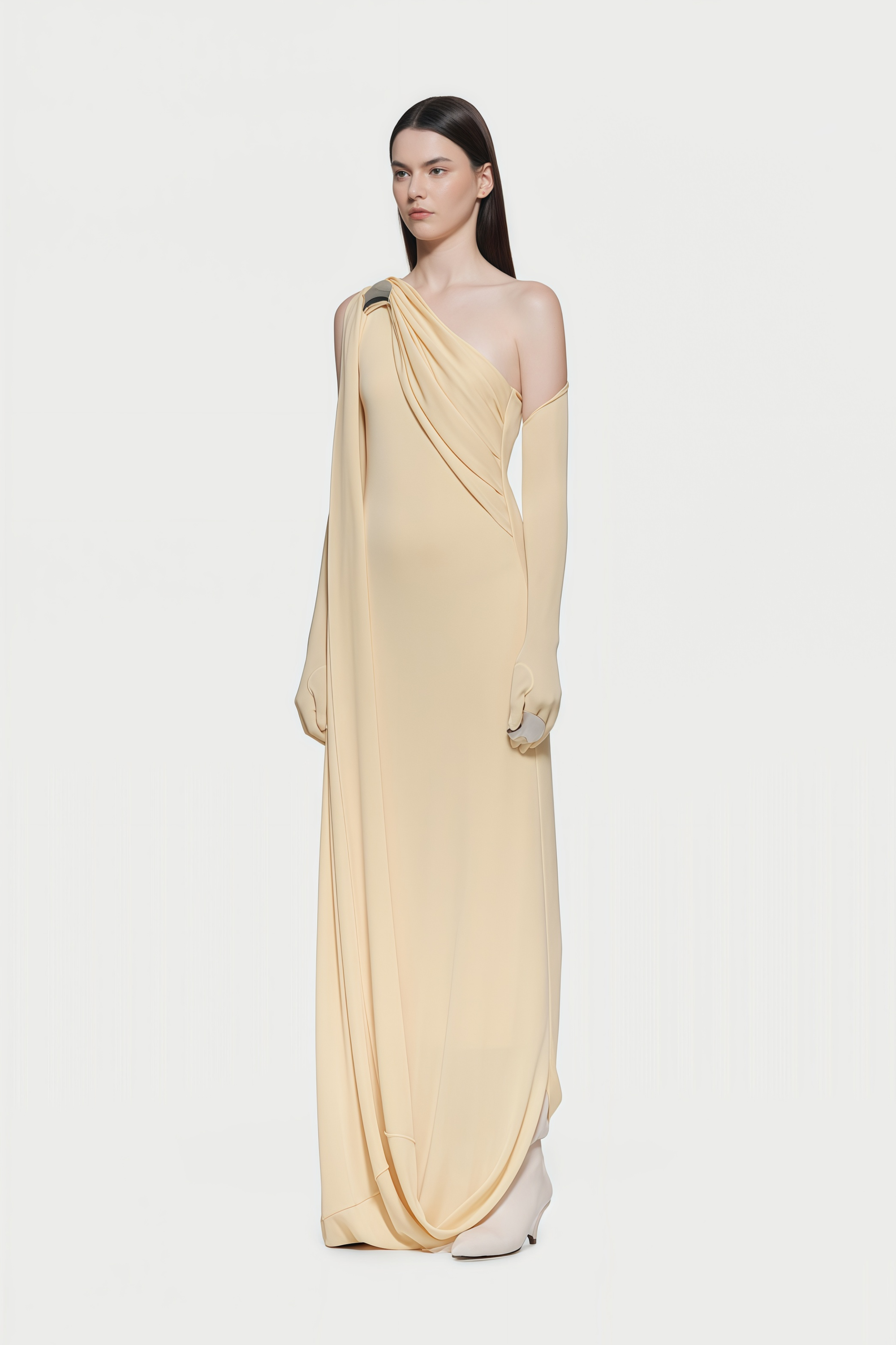 Garance Yellow Draped Asymmetrical Maxi Dress
