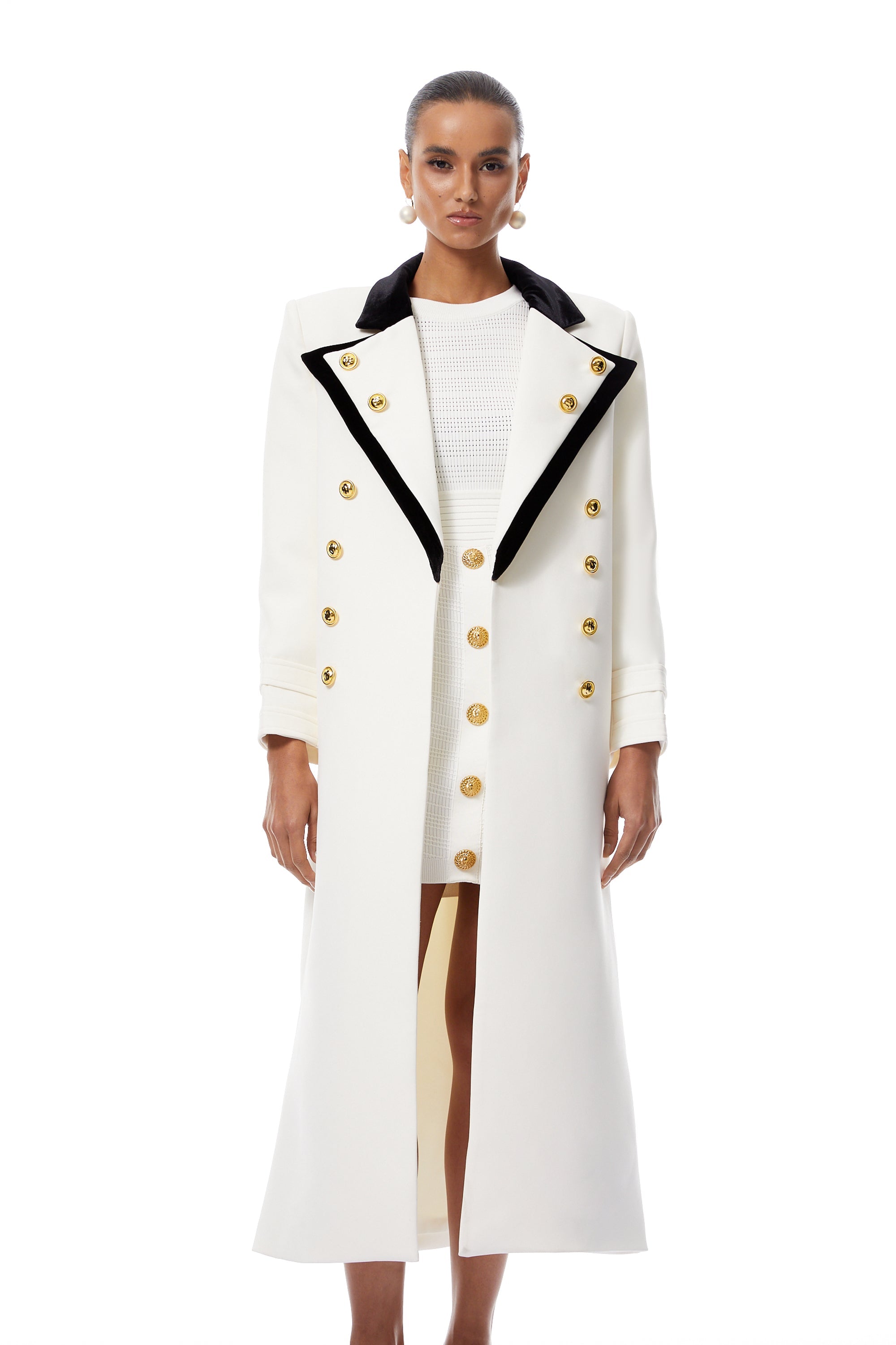 Rodica White Double-Breasted Overcoat