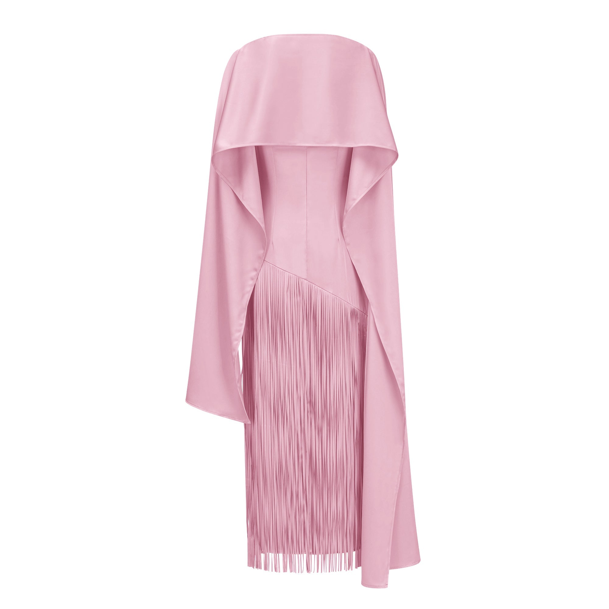Cayetana Pink Fringe Maxi Dress with Cape Effect