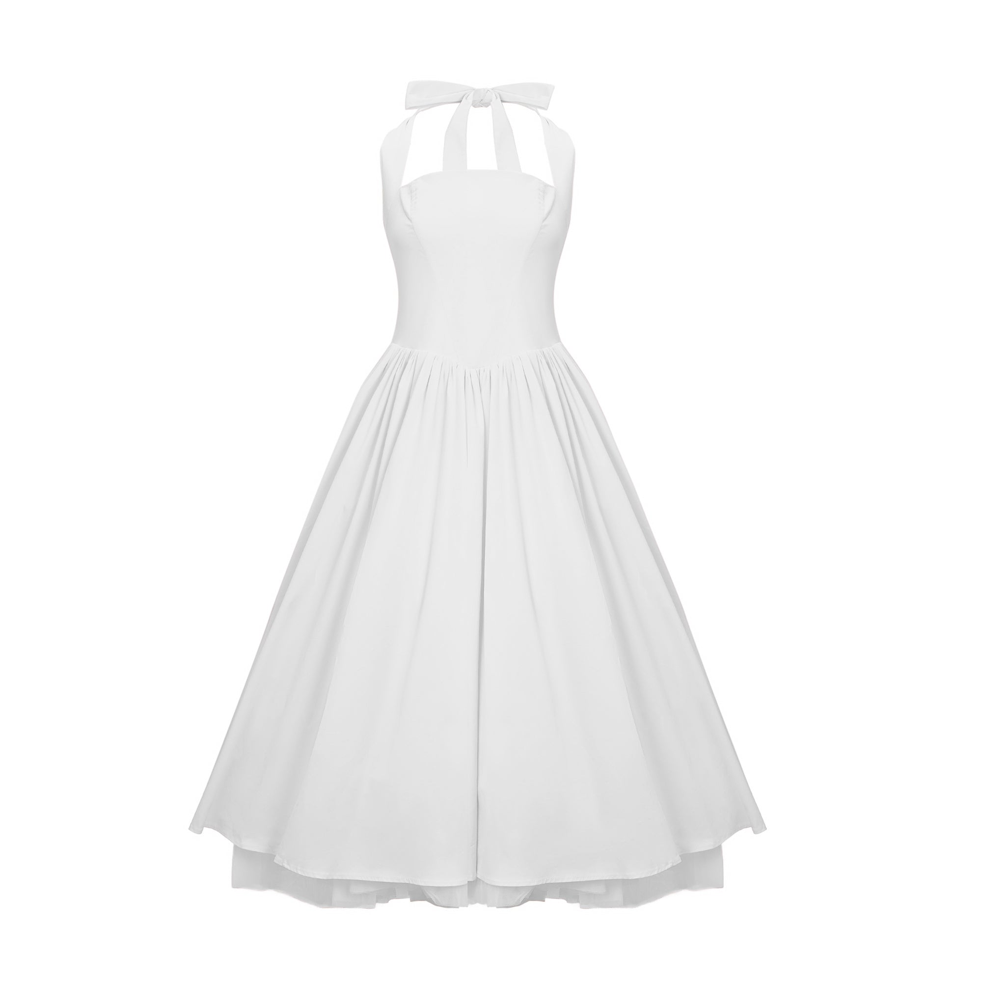 Eponine White Layered Flared Hem Midi Dress (Final Sale-US Only)