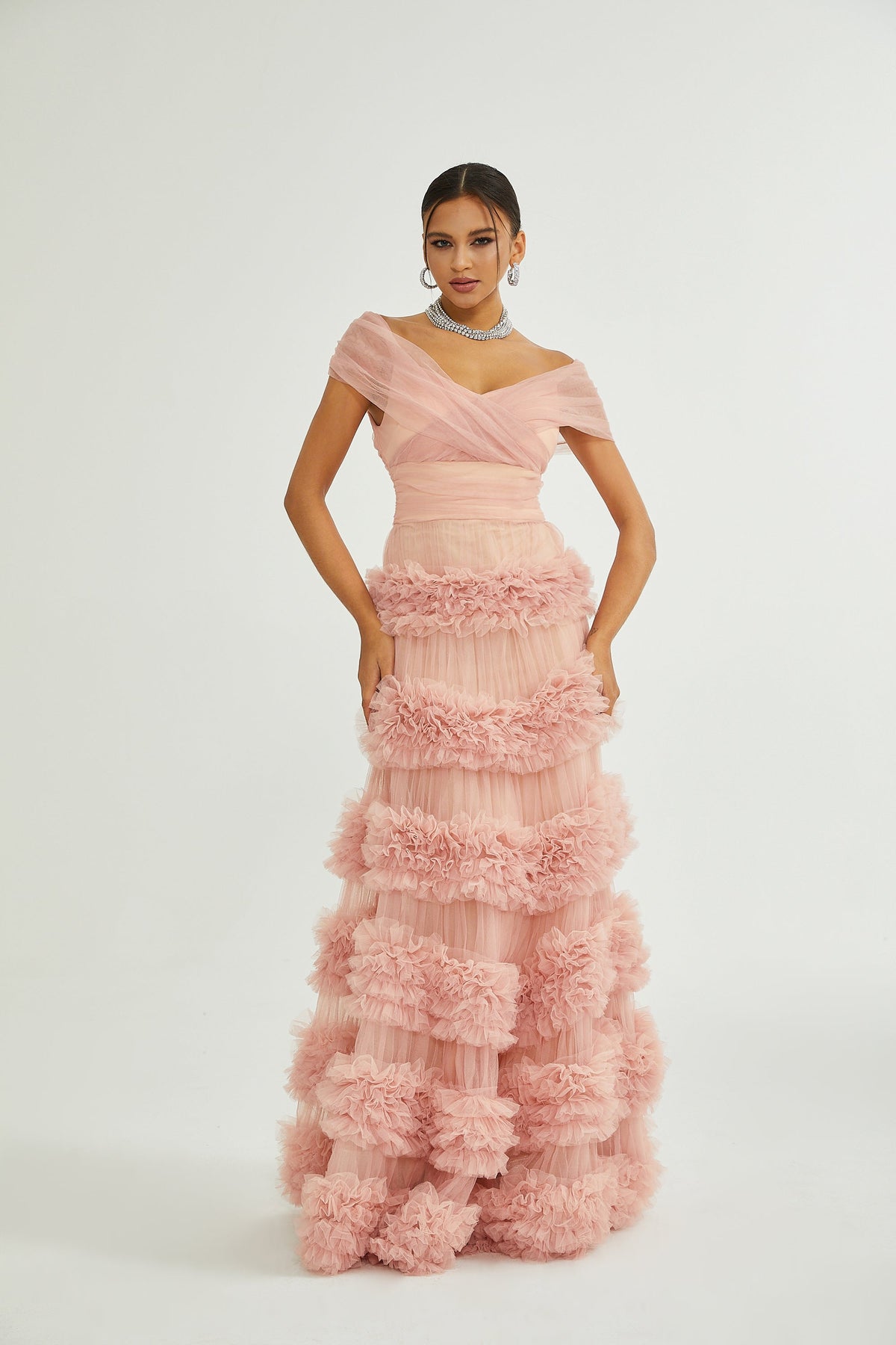 Solène pink tiered maxi dress