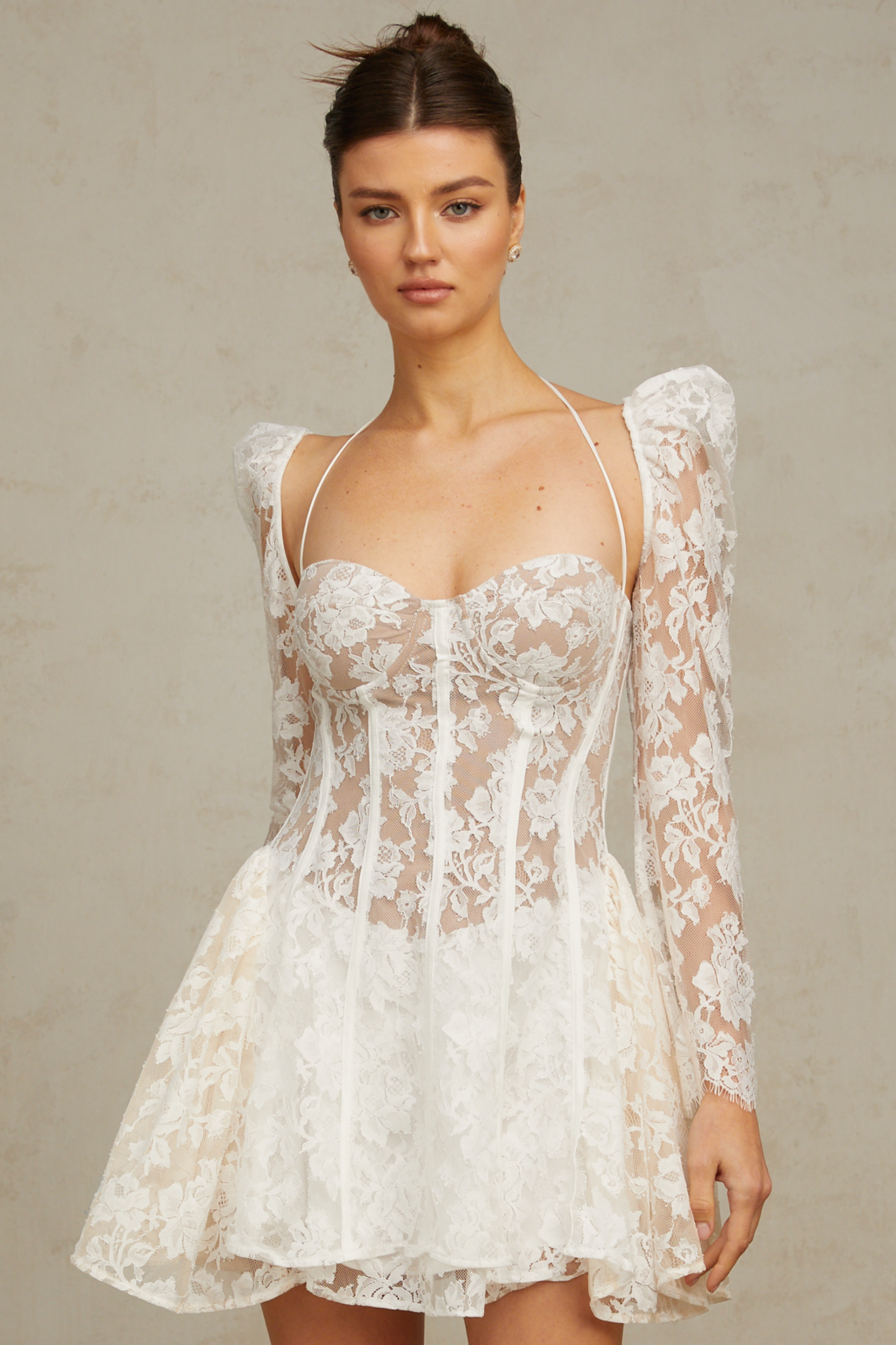 Vivienne white floral-lace corset mini dress (Final Sale-US Only)