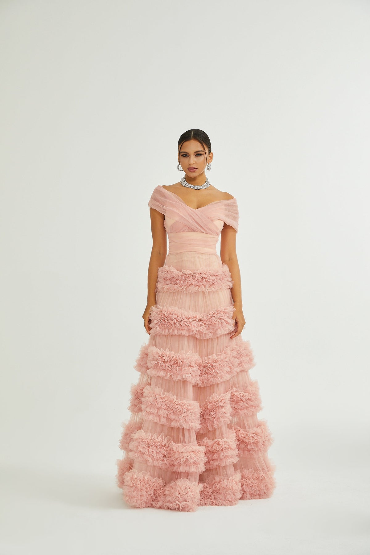 Solène pink tiered maxi dress