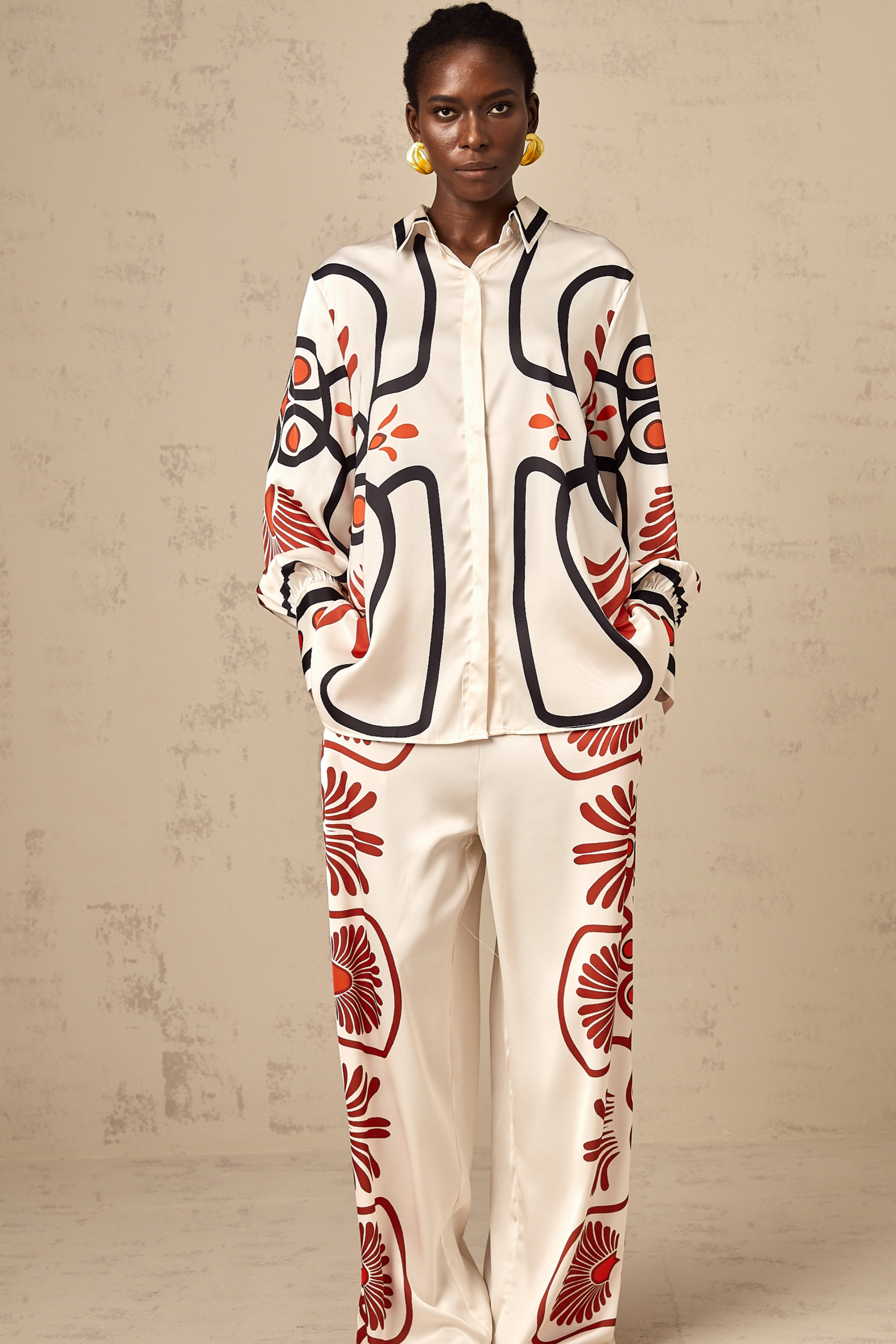 Amaranta graphic-print shirt & trousers matching set