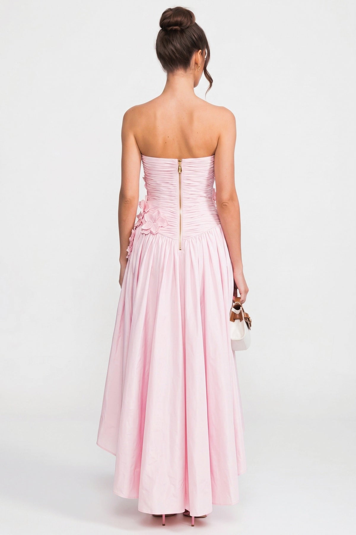 Strapless Ballgown With 3D Floral Bodice And Full Skirt - Pink