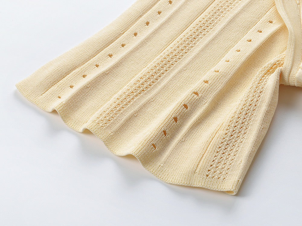 SANDRO Fine-knit midi dress with openwork design yellow/beige