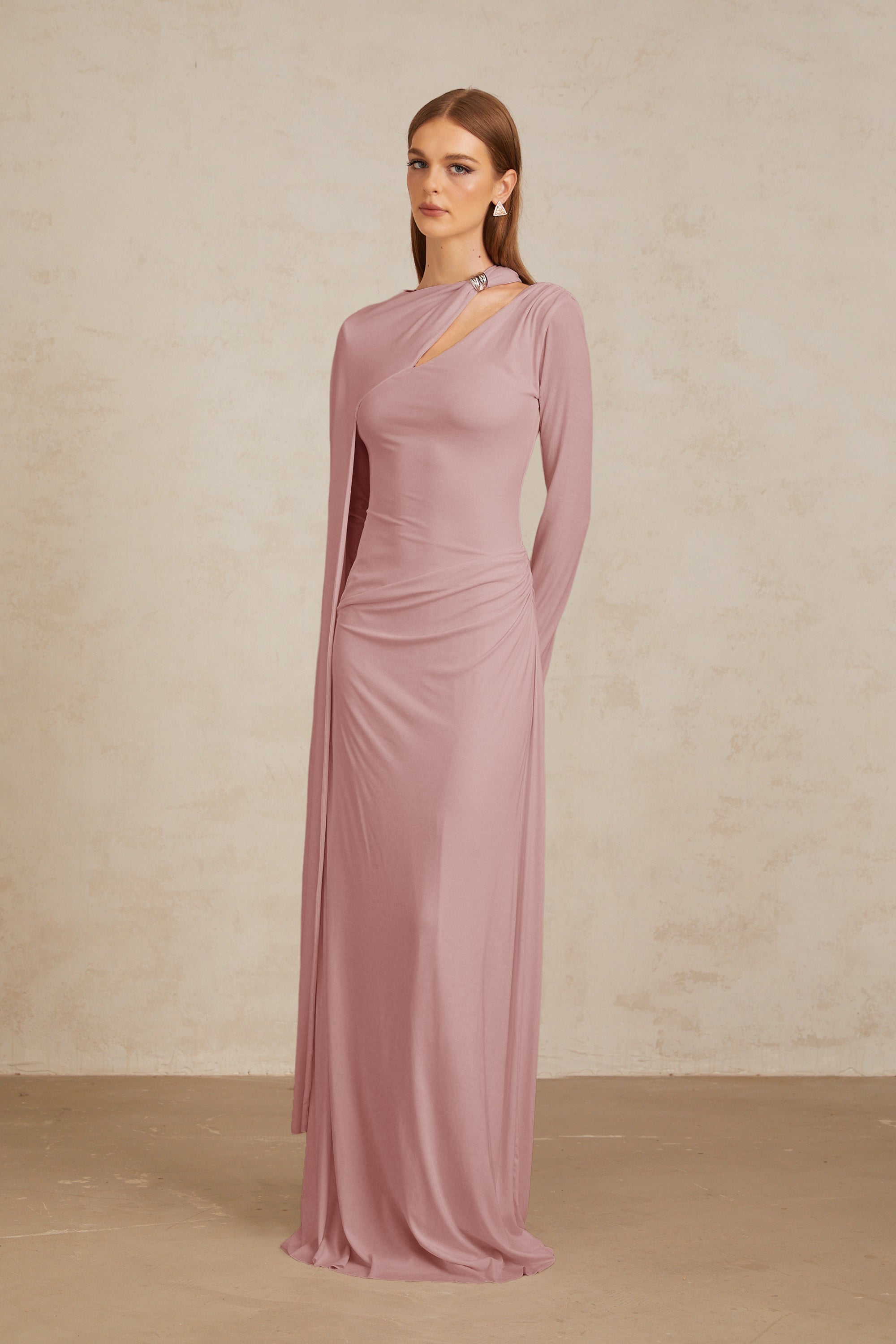 Josette Pink Diagonal Shawl Fitted Maxi Dress (Final Sale-US Only)