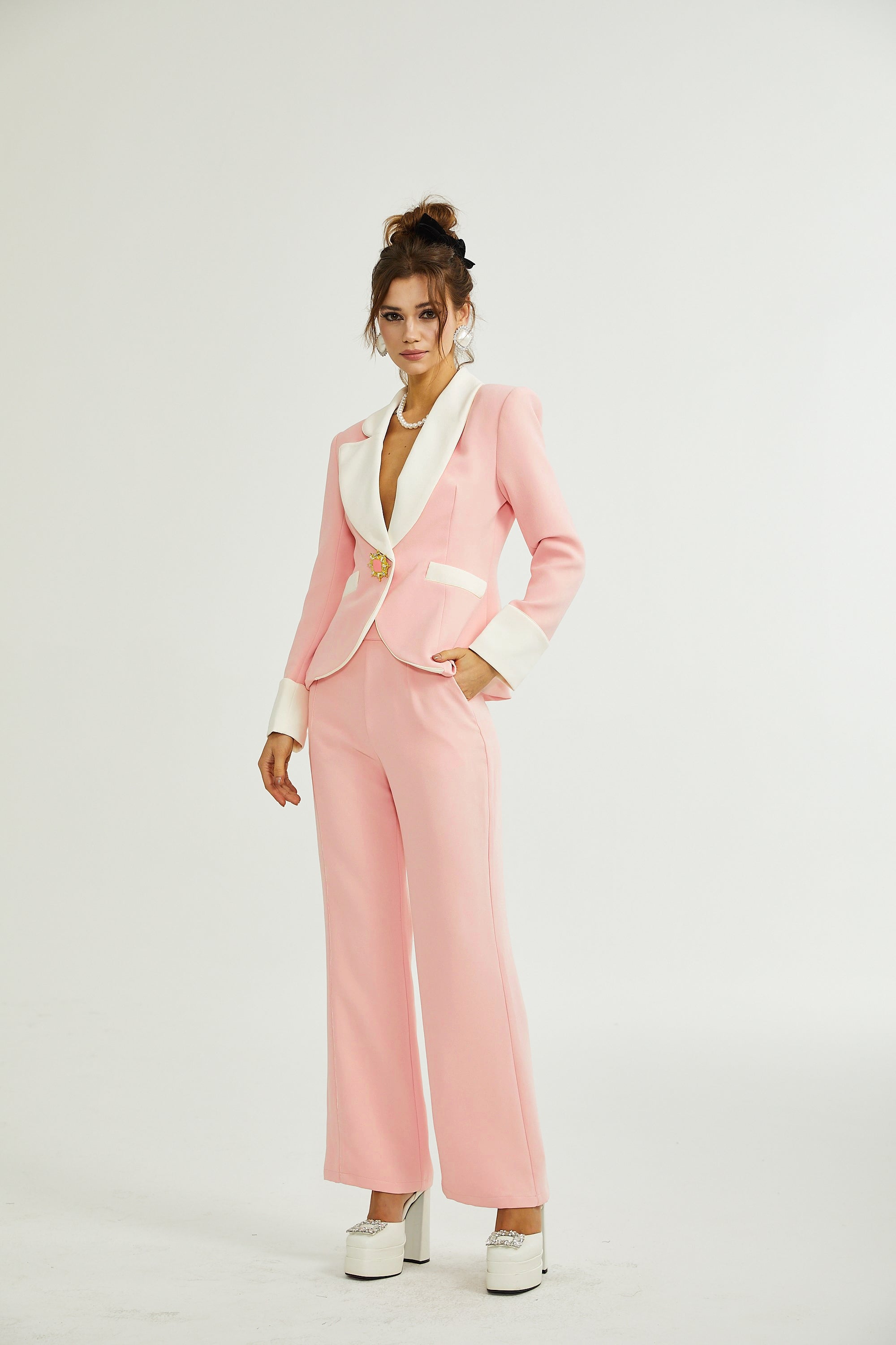 Claretta colour-block blazer & pants matching set