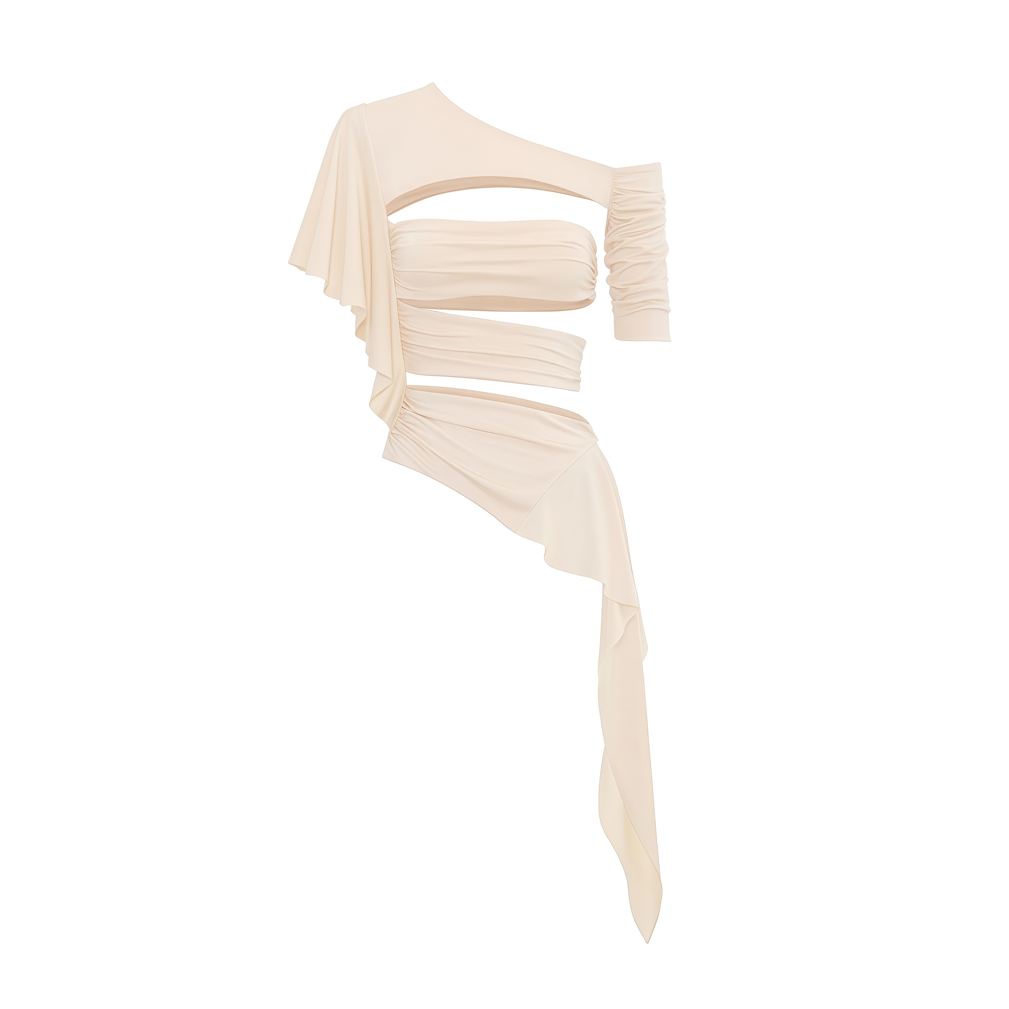 Iben Beige Asymmetrical Cut Out Satin Top