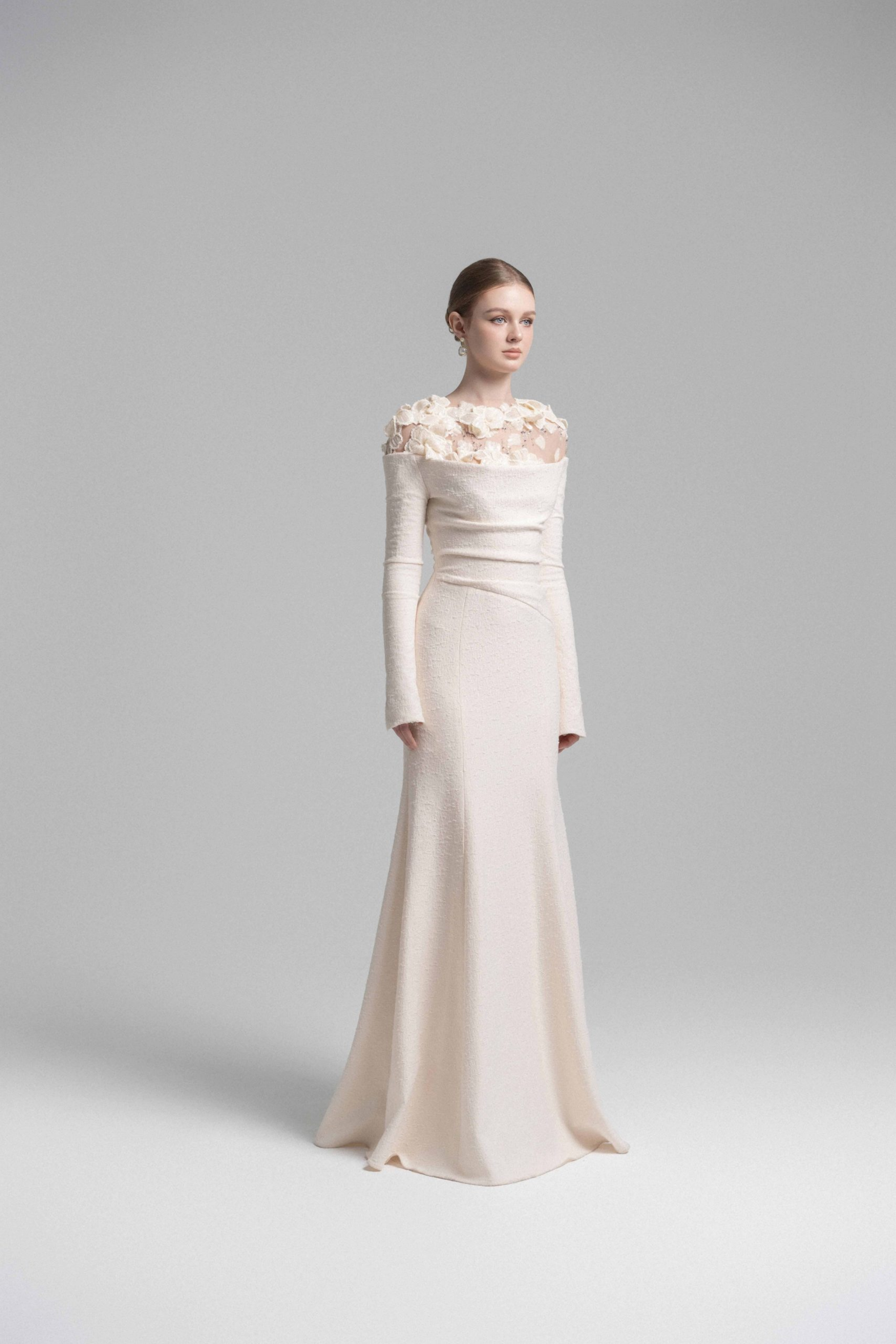 Sydney White Floral Appliqué Gown (Final Sale-US Only)