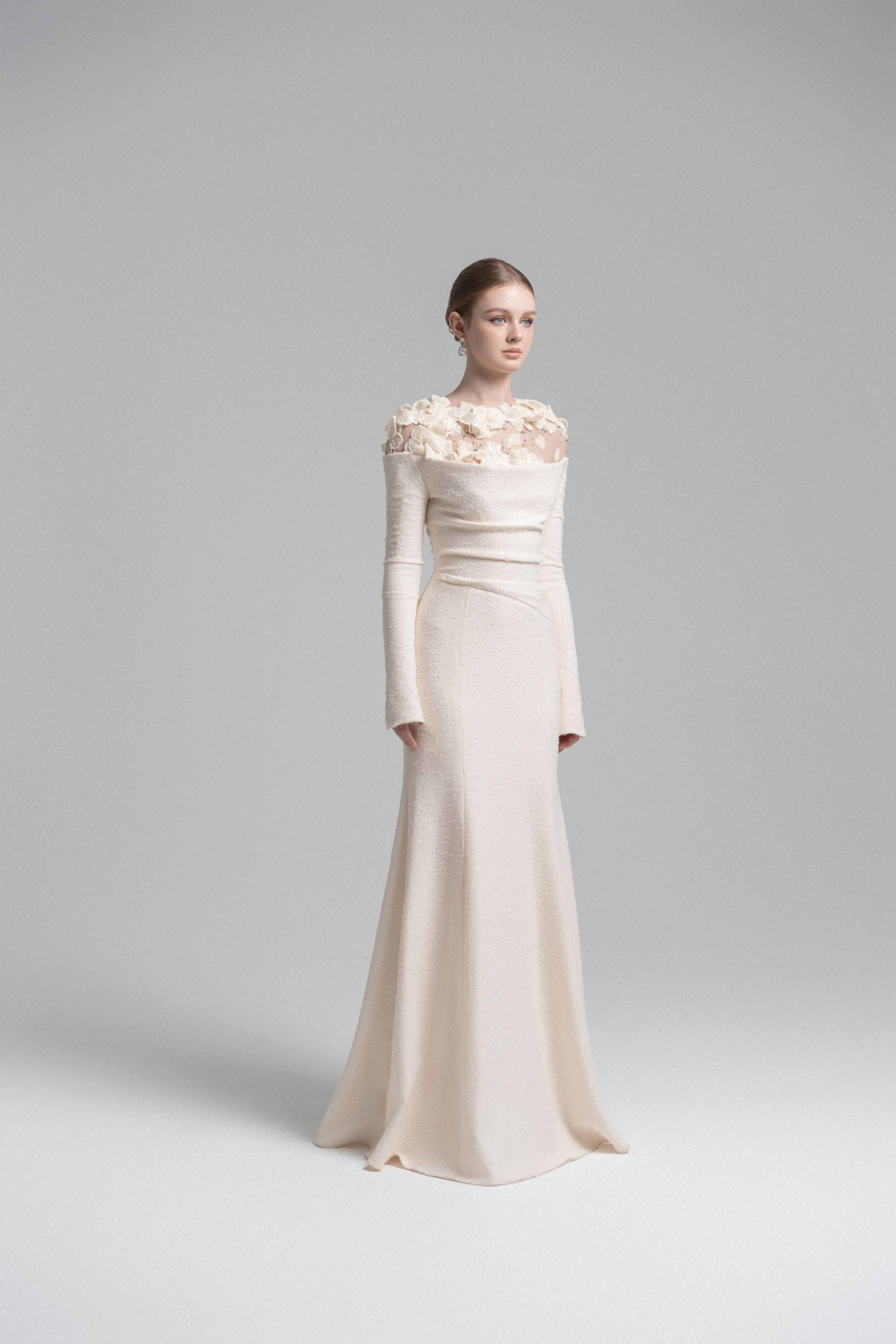 Sydney White Floral Appliqué Gown (Final Sale-US Only)
