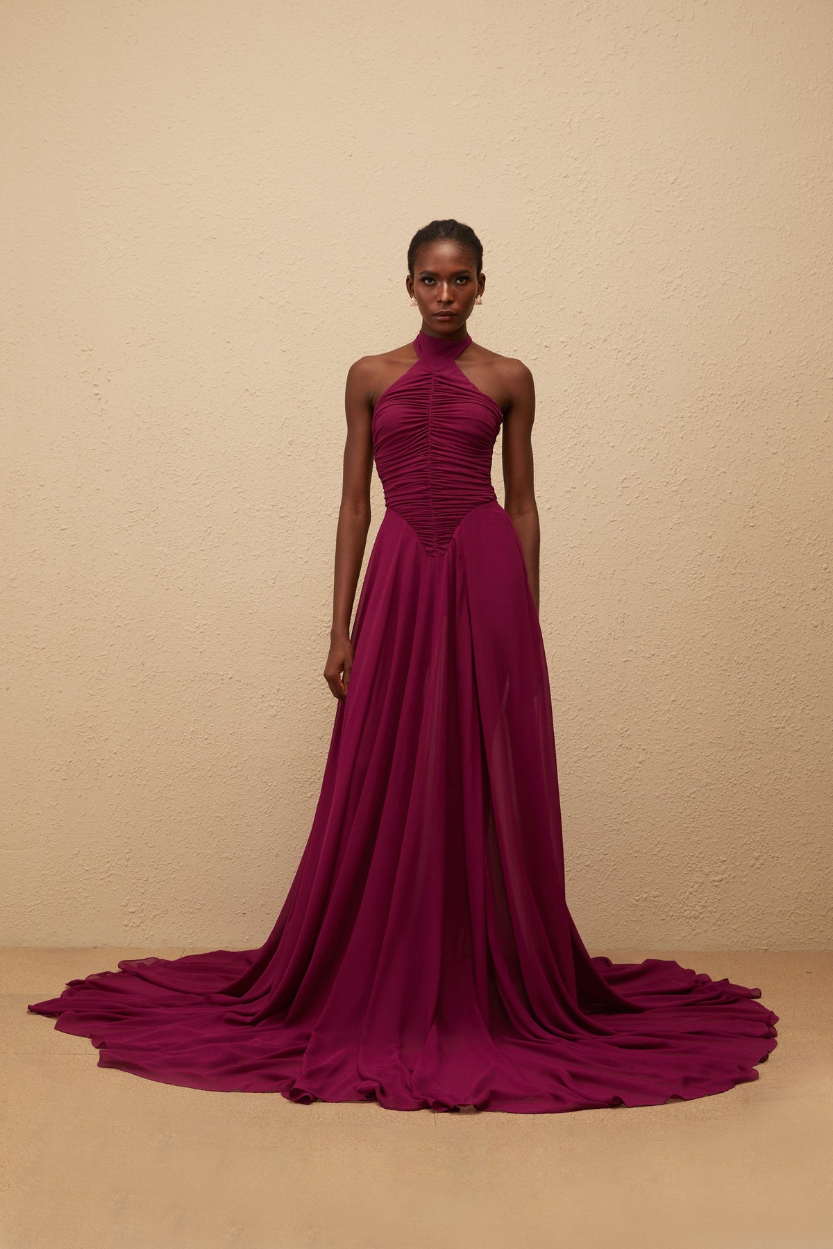 Kerstin Purple Train Design Ruched Maxi Dress (Final Sale-US Only)