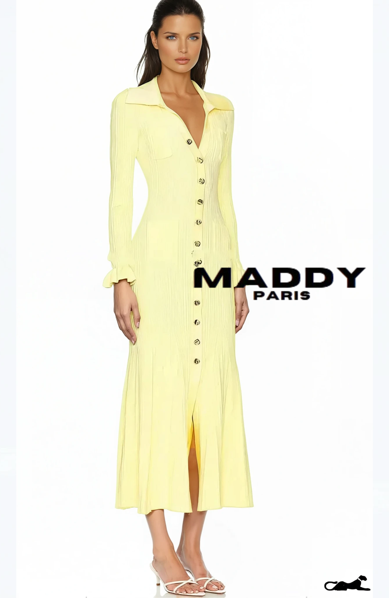 EVANGELINE RIBBED KNIT MAXI DRESS - Yellow