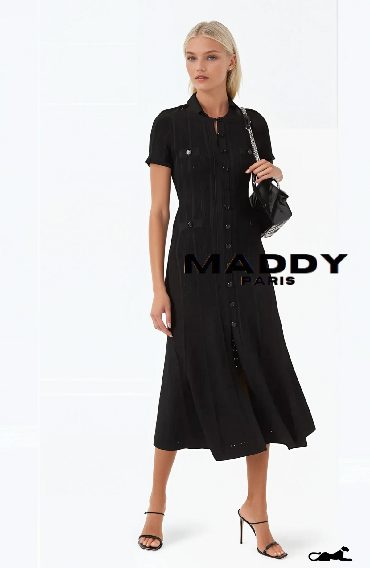 MADDY PARIS GISELLE CREPE MIDI DRESS - BLACK