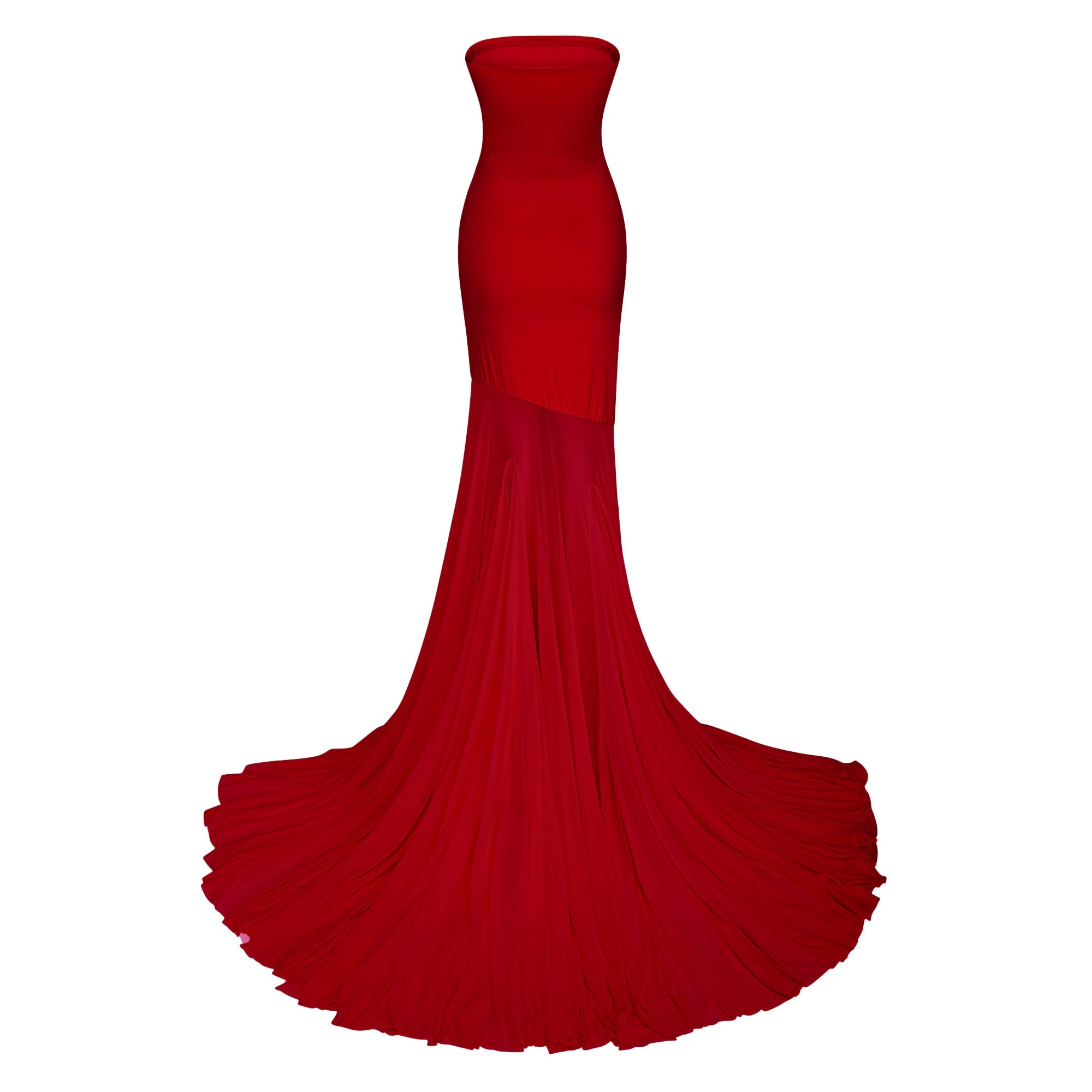 Josiane red off-shoulder sheer tulle maxi dress