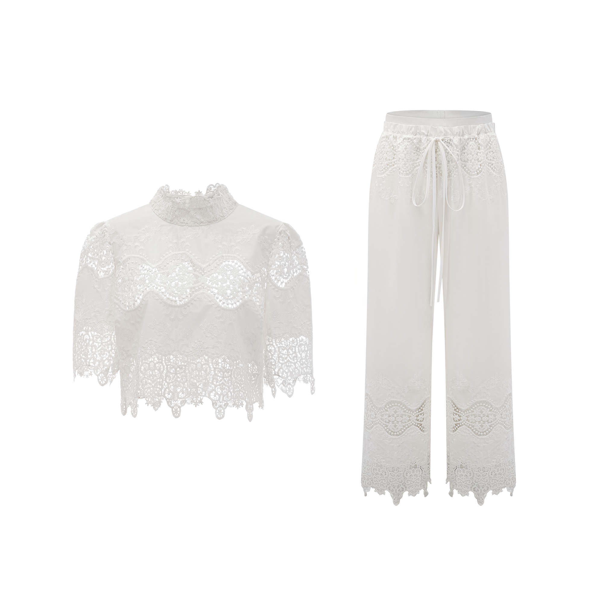 Raphaëlle lace-trim cut-out cropped top & trousers matching set (Final Sale)