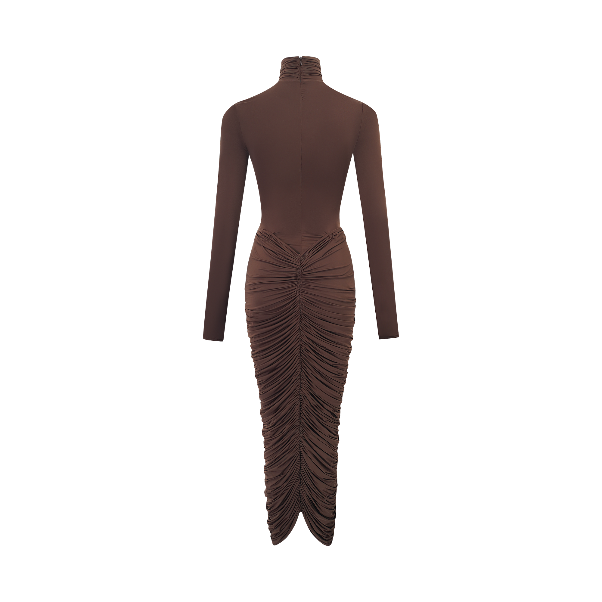 Charitina Brown Fitted Ruched Midi Dress (Final Sale-US Only)