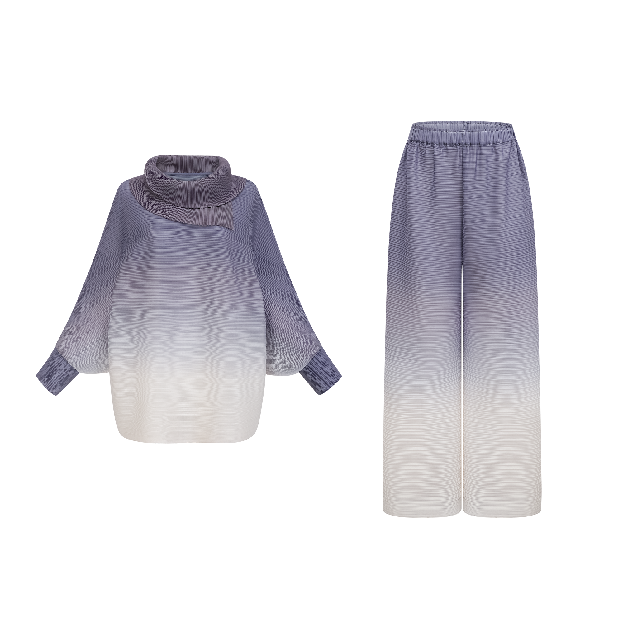 Agathe purple gradient wrinkled blouse & trousers matching set