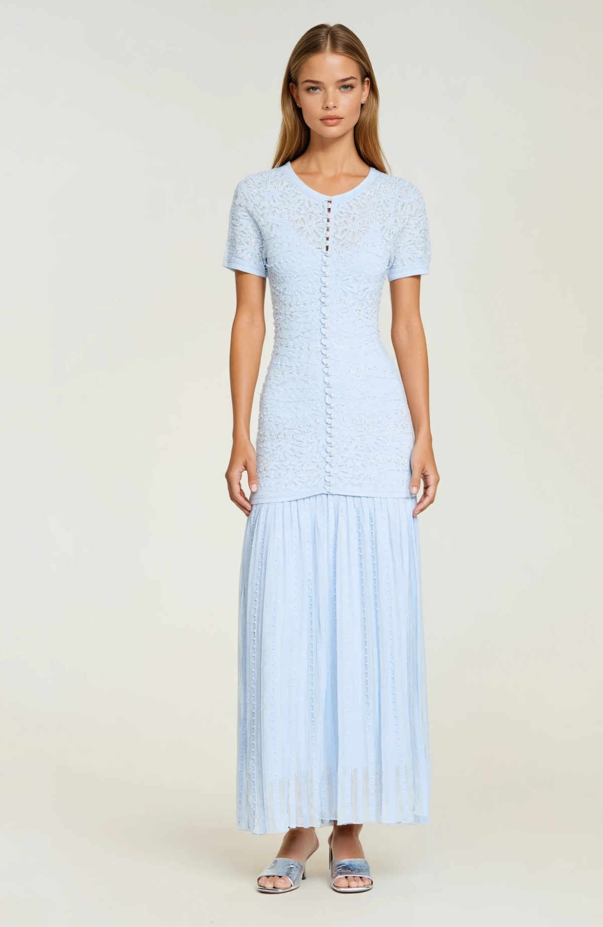 Sandro Levana beaded knit maxi dress - Light Blue