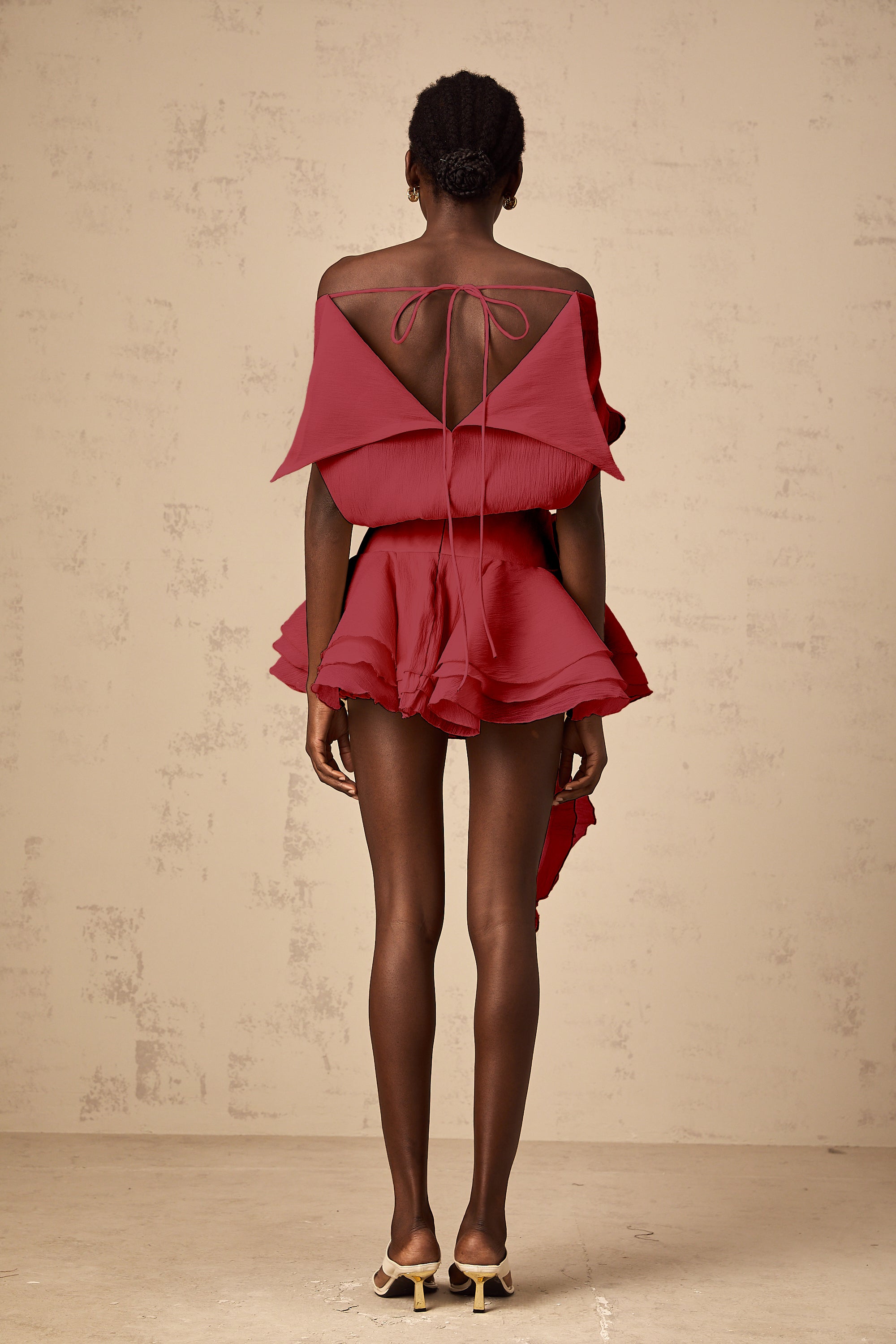 Amélie Red Floral Appliqué Flounced Mini Dress