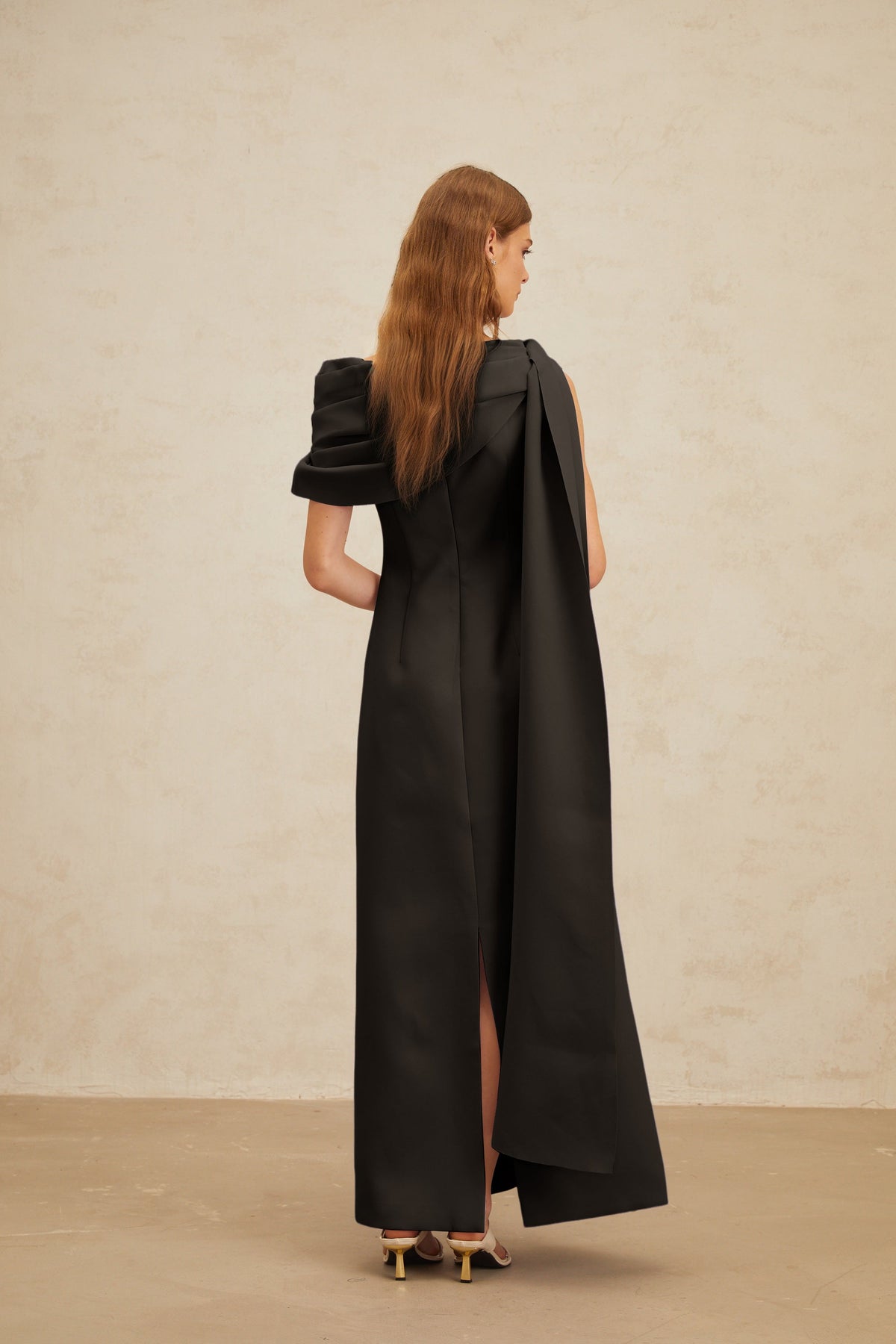 Annabelle Black Cape-Design Ribbon Maxi Dress (Final Sale-US Only)
