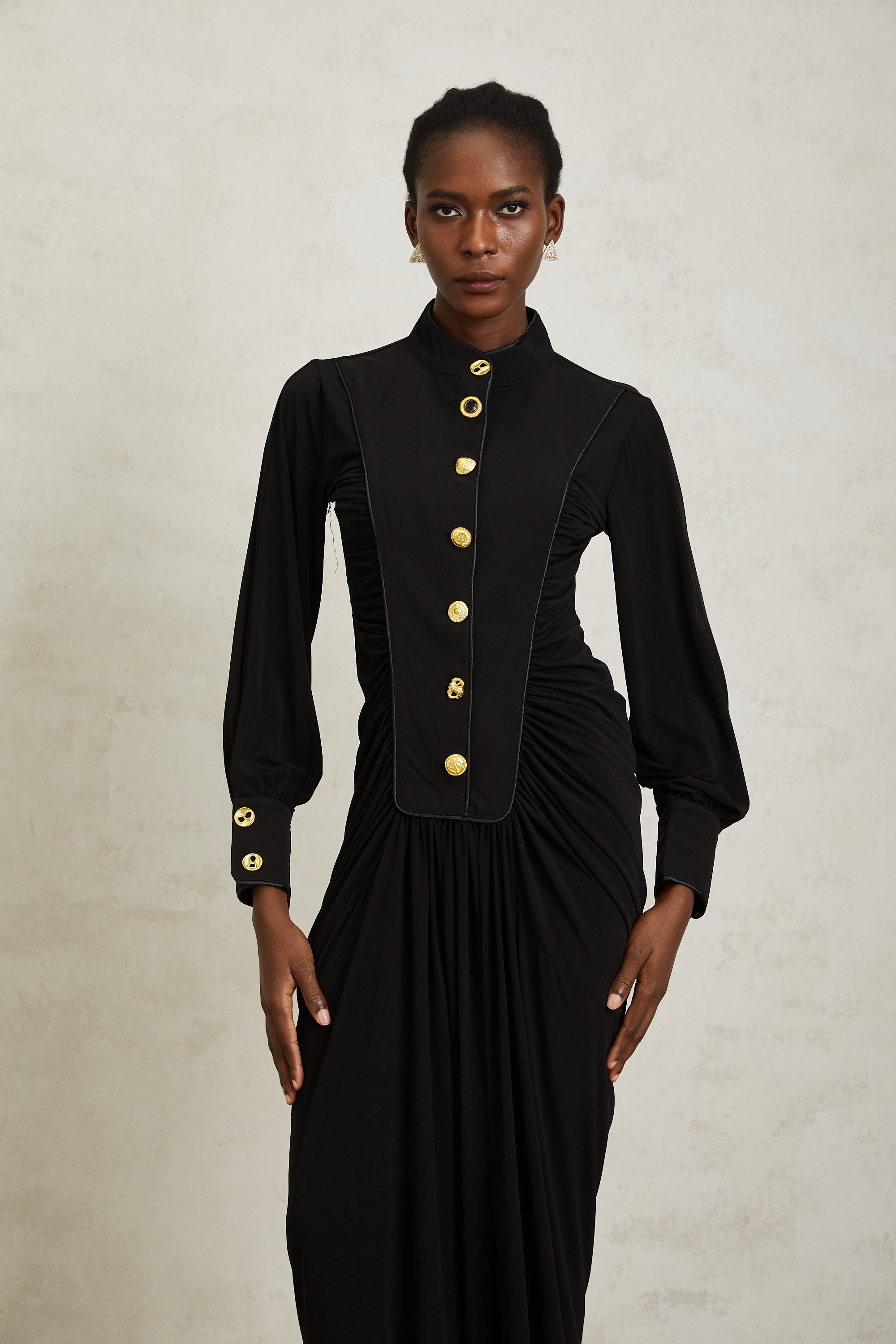 Brooklyn Black Gathered Draped Maxi Dress