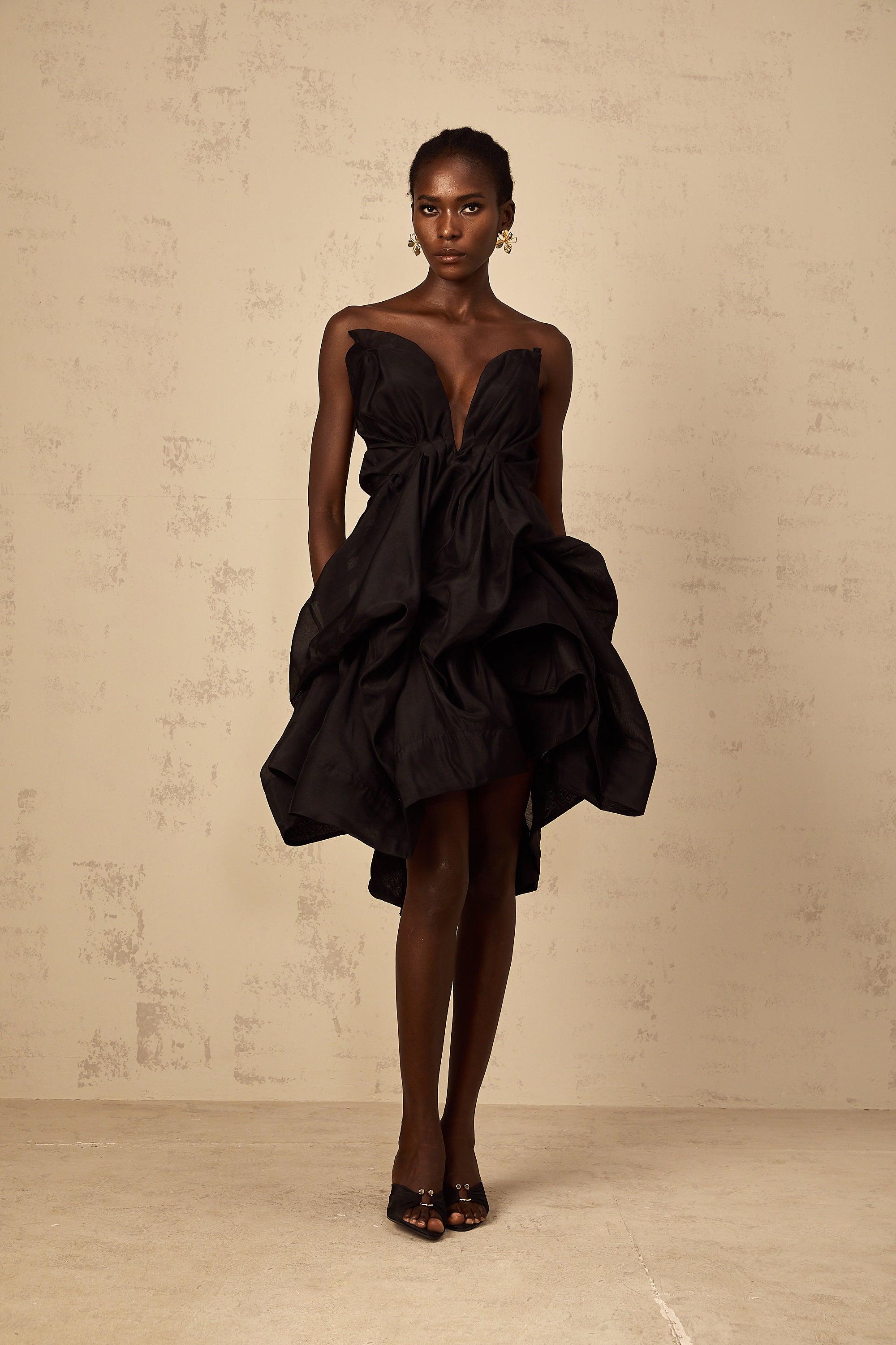Elida Asymmetrical Pleated Cocktail Mini Dress