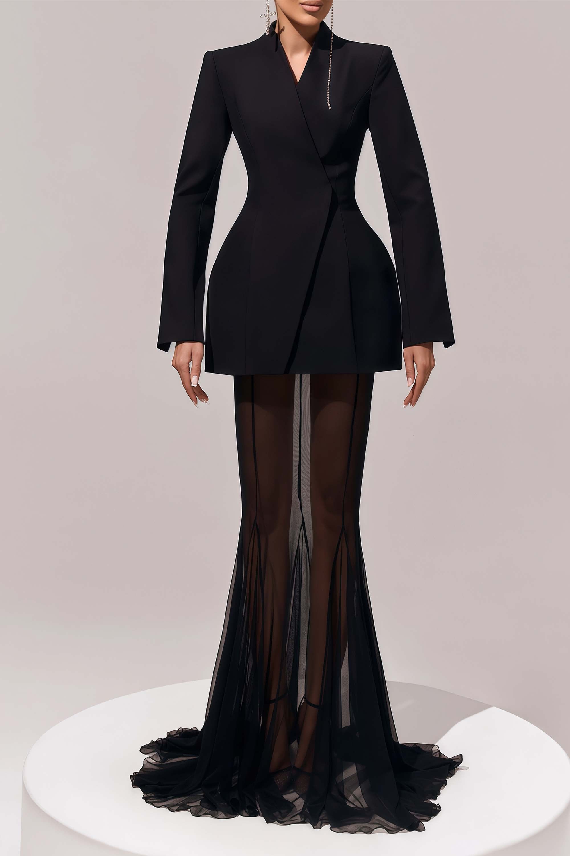 Enora Black Barrel Design Jacket & Skirt Set