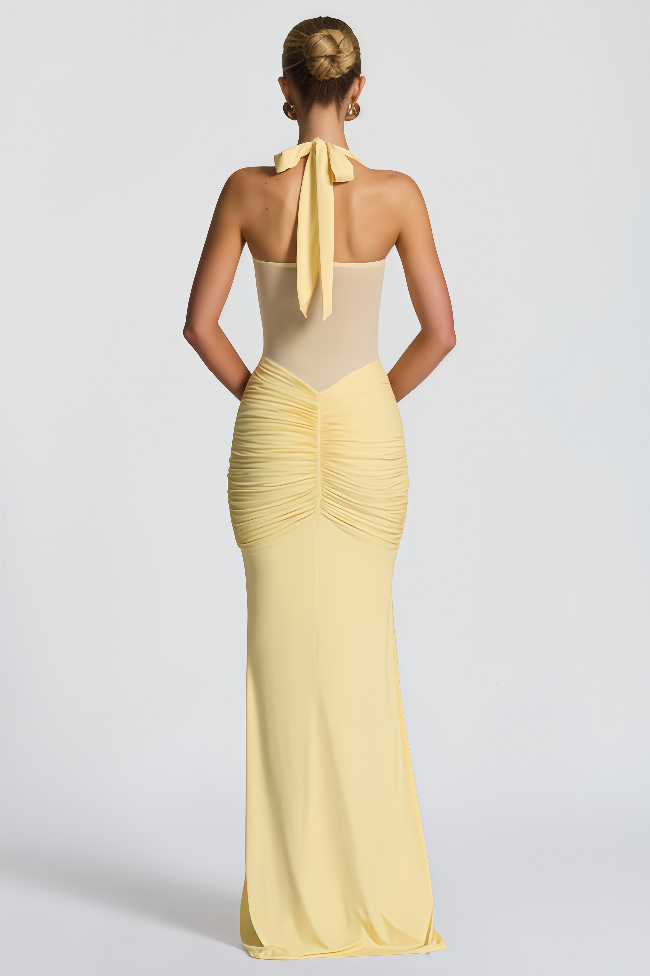 Amandine Yellow Halterneck Gathered Maxi Dress (Final Sale-US Only)