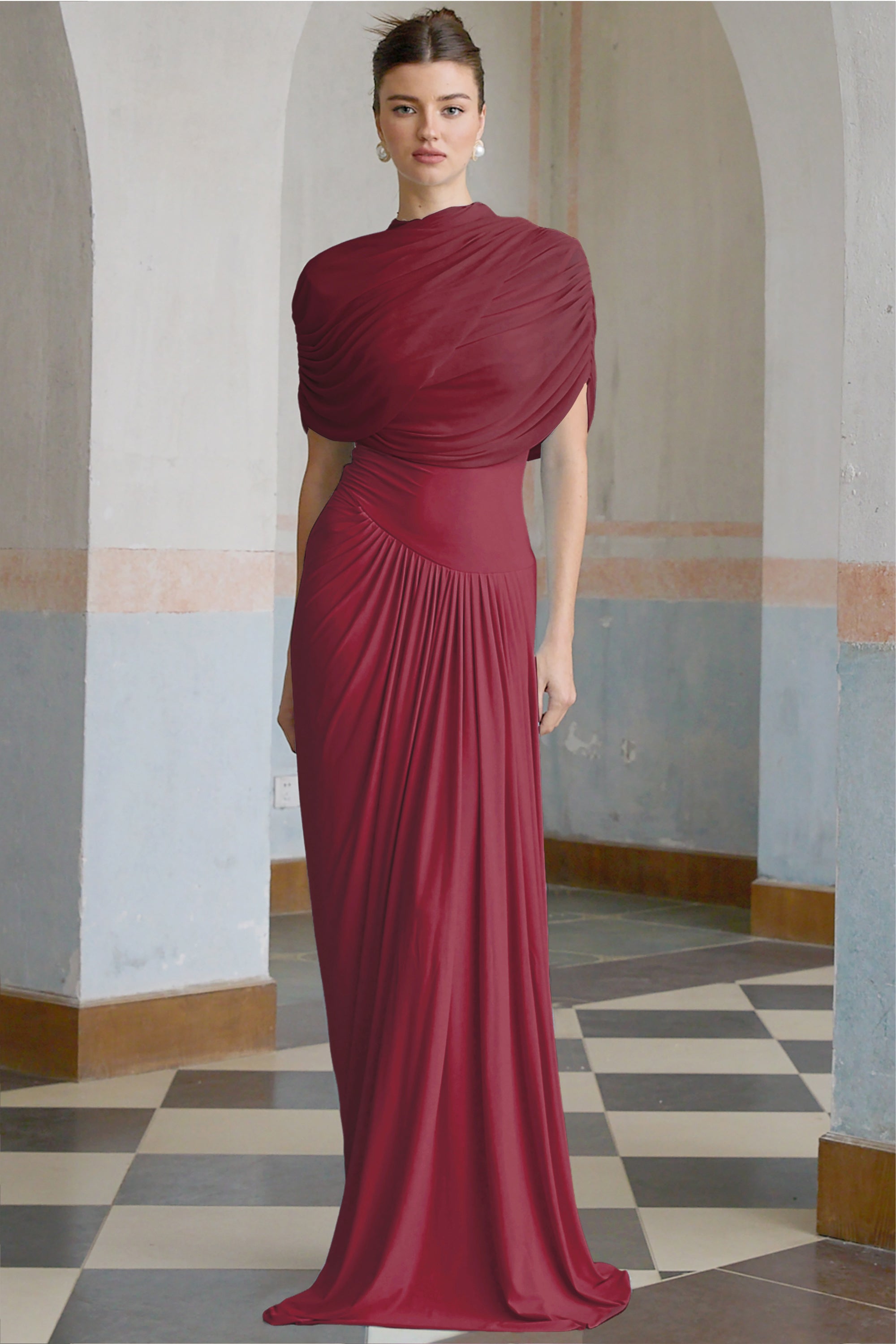 Catherine asymmetrical pleated maxi dress in Red (Final Sale-US Only)