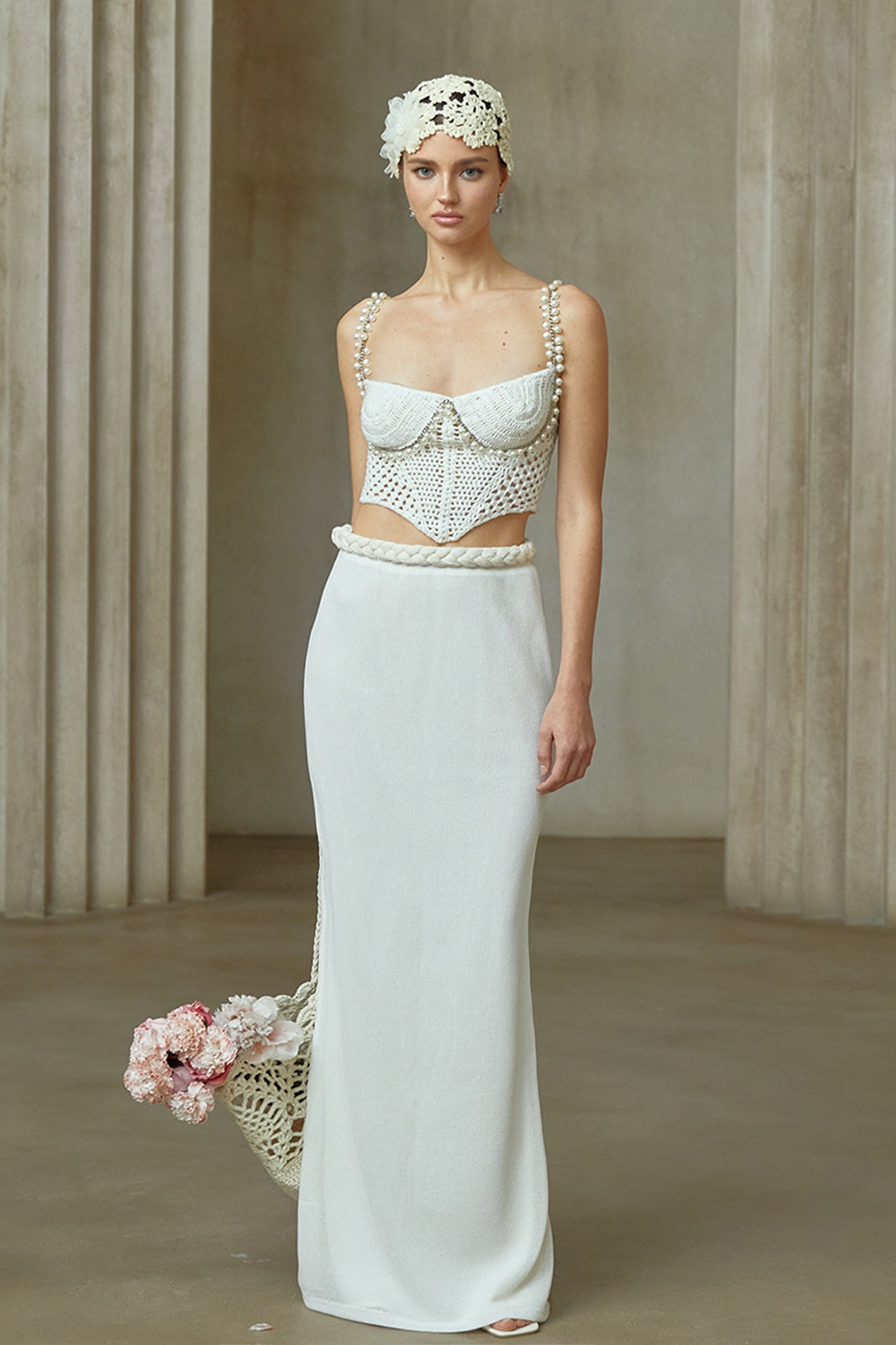 Prunelle Crochet Knit Two-Piece Top and Skirt Set (Final Sale)