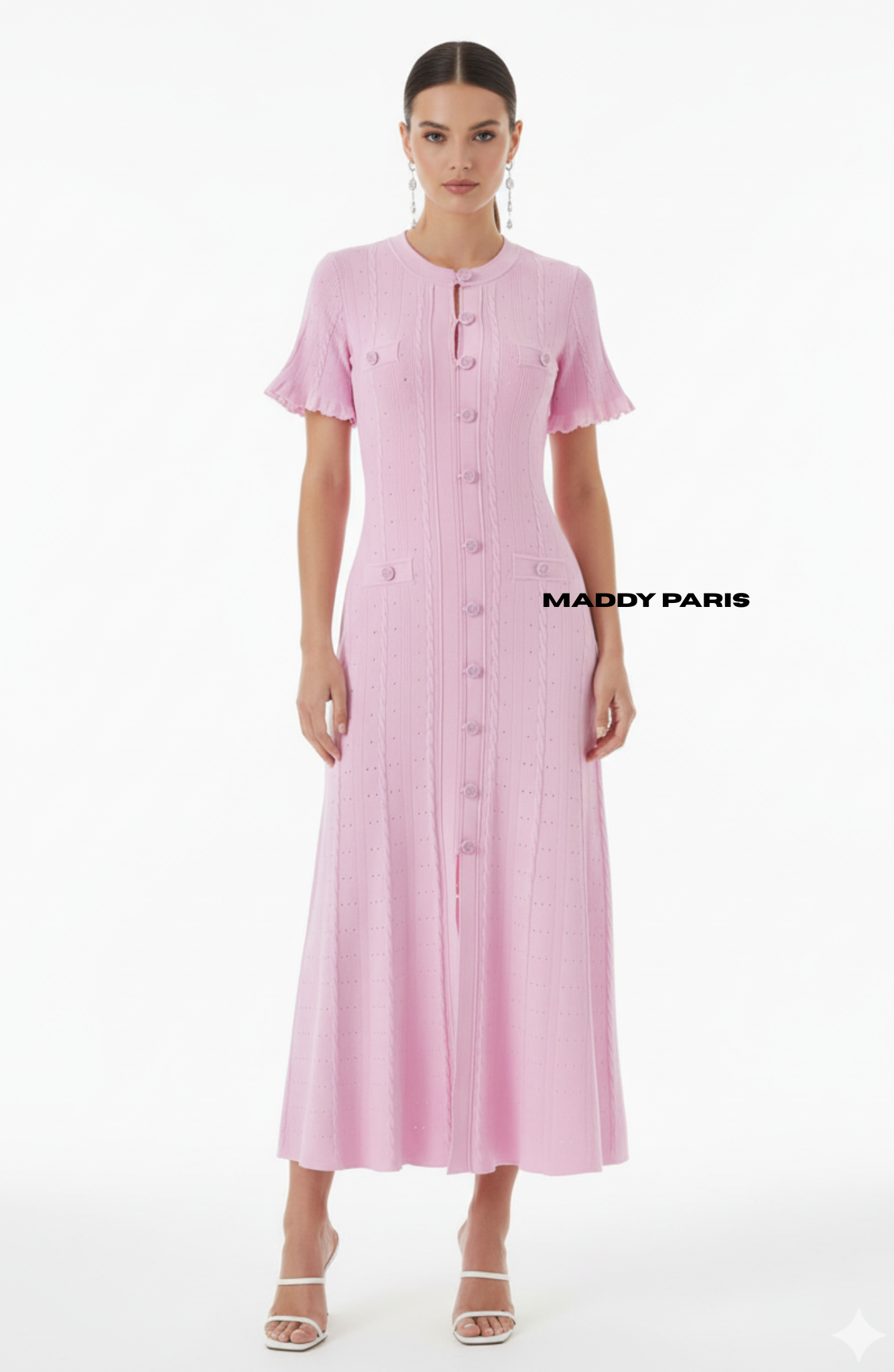 SANDRO GISELLE KNIT MIDI DRESS - LIGHT PINK