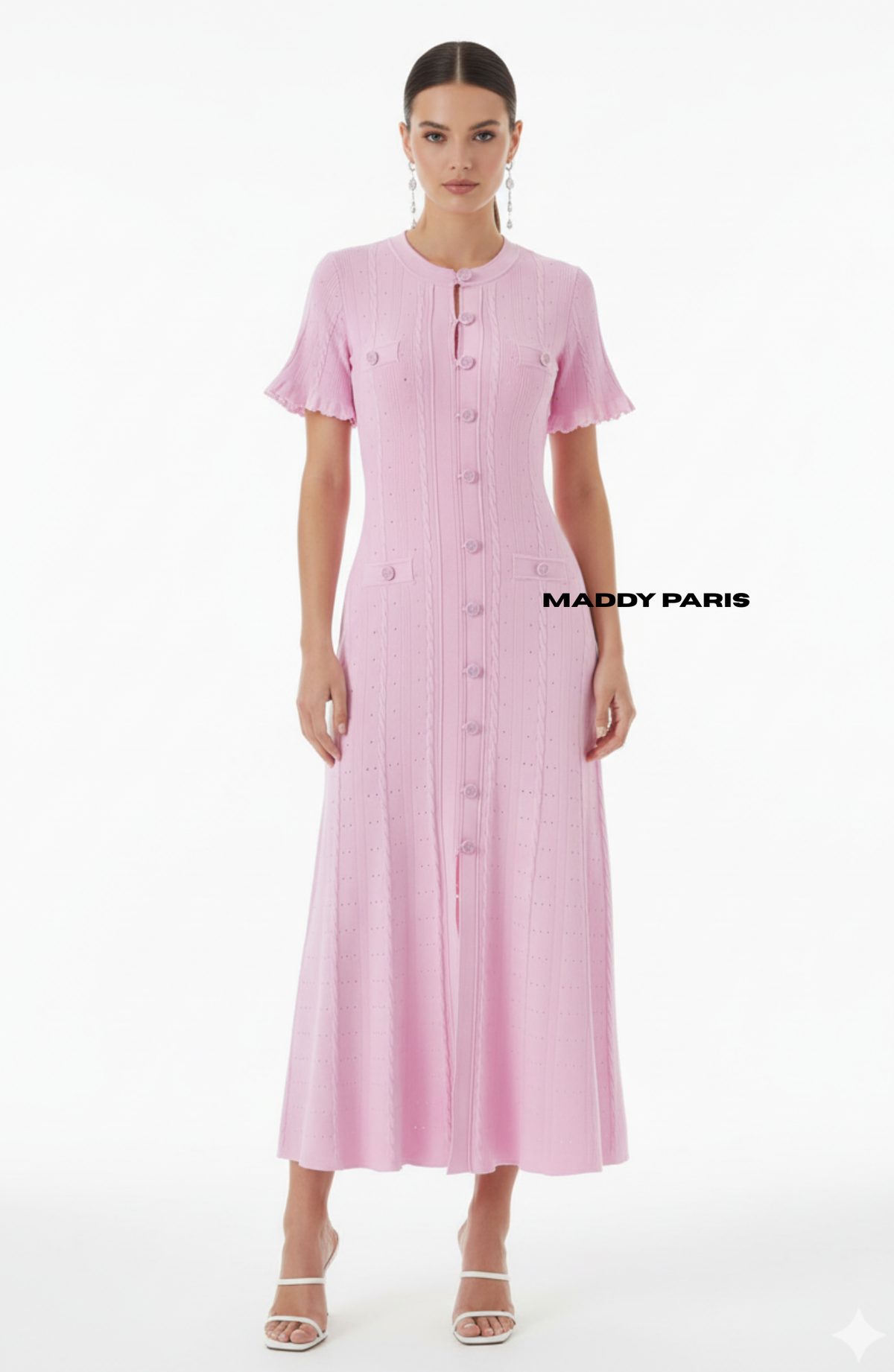 SANDRO GISELLE KNIT MIDI DRESS - LIGHT PINK