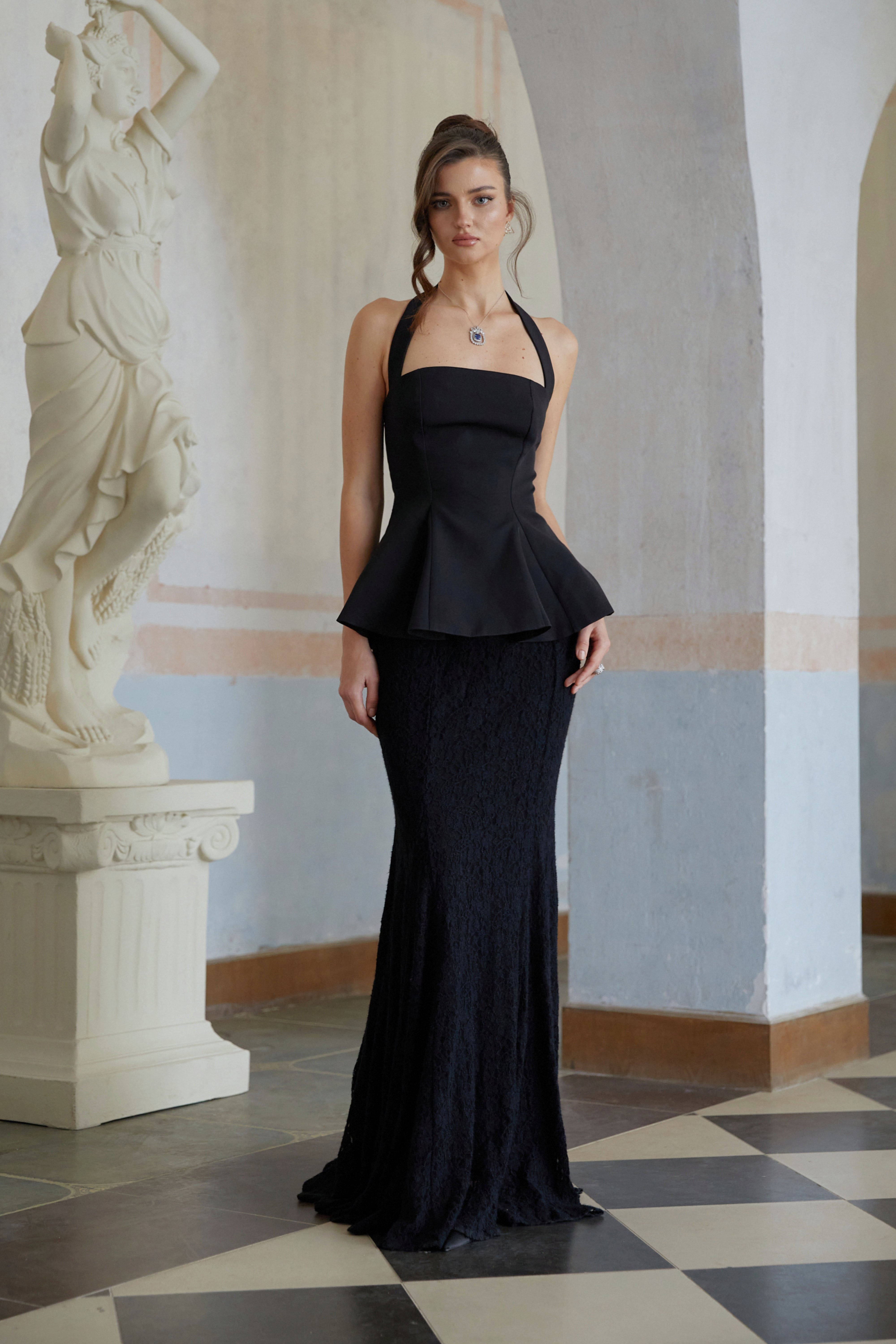 Whitley Black Halterneck Top & Lace Skirt Set (Final Sale)
