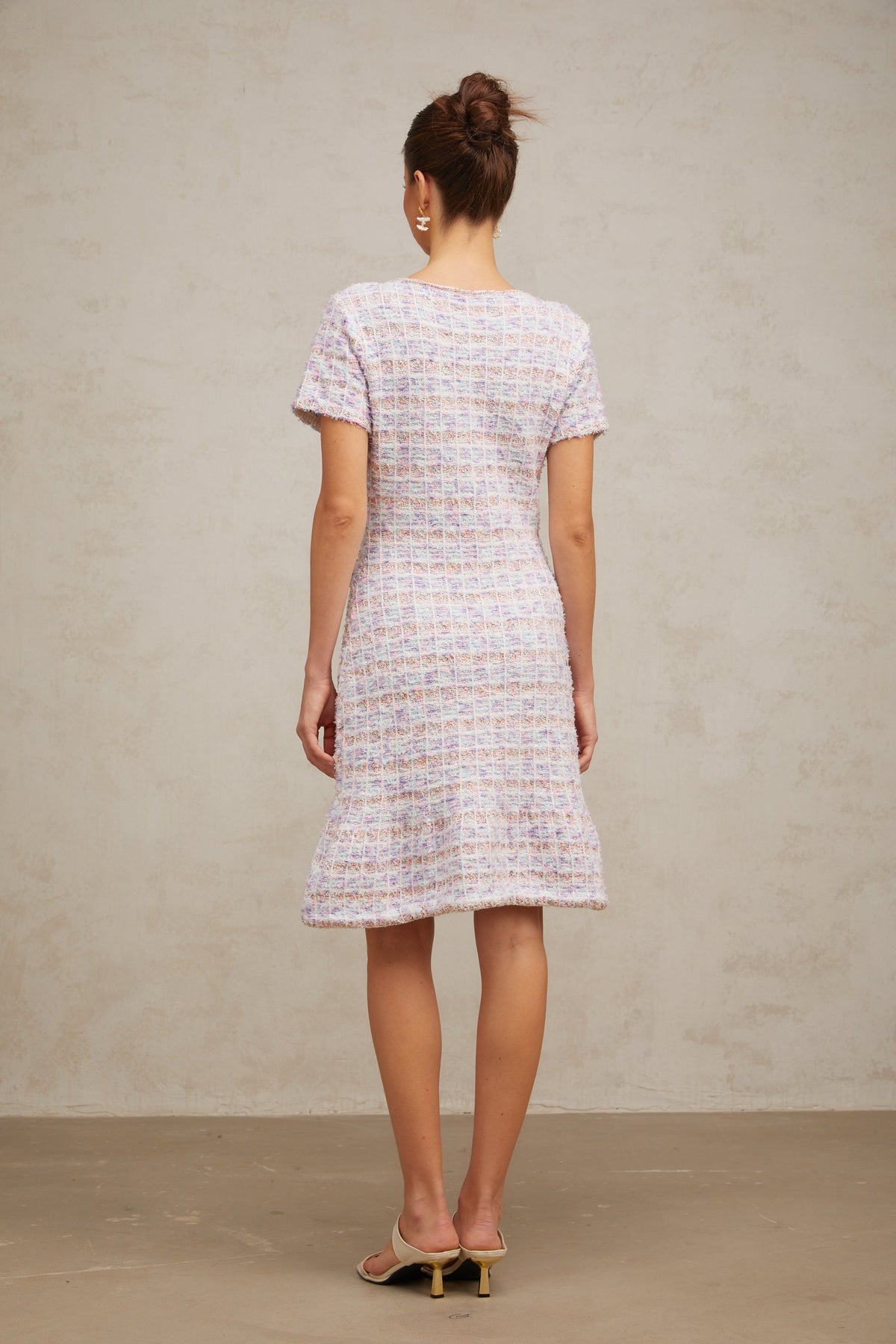Hyacinthe purple checked knit midi dress