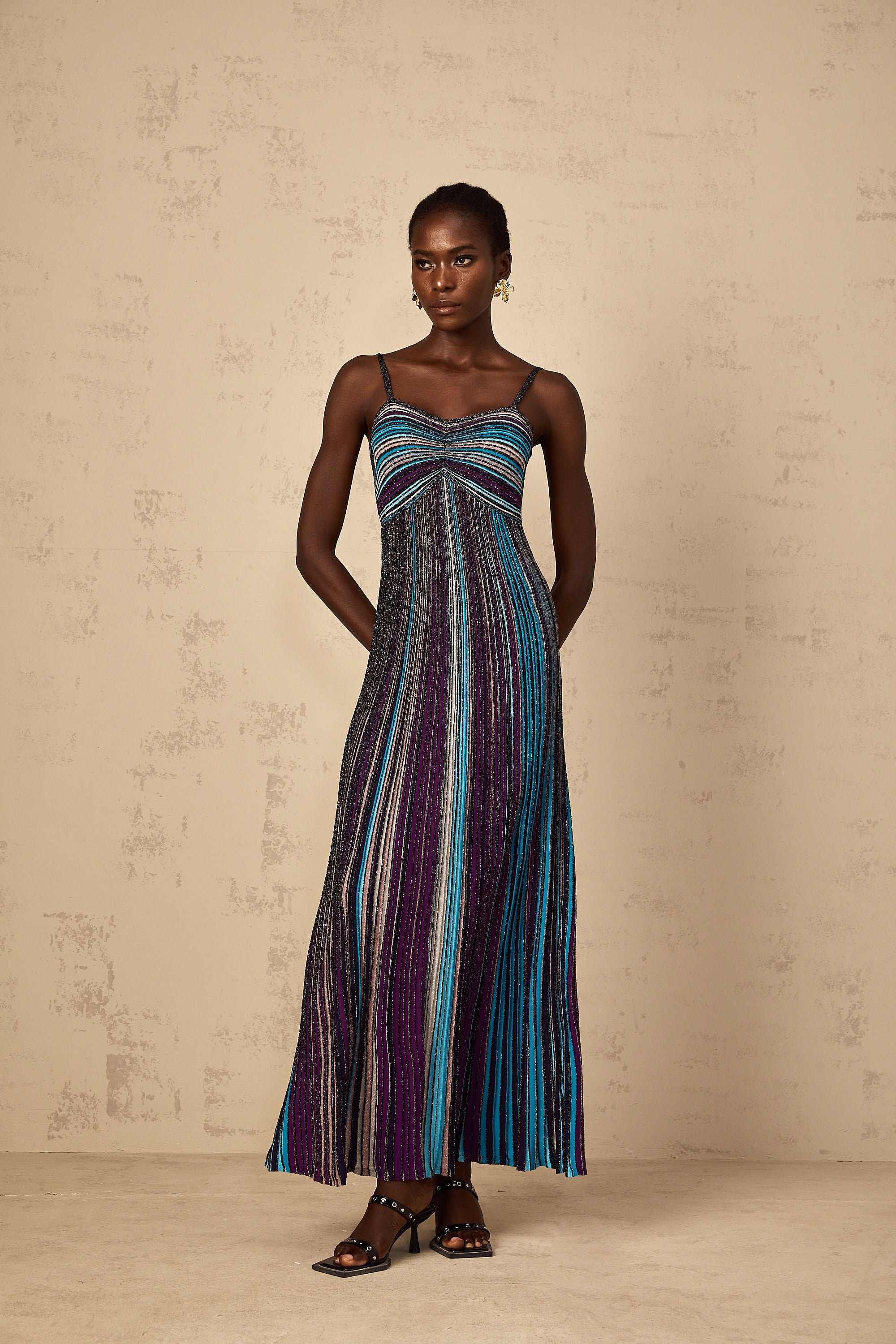 Bruyère Purple Sequin Striped Knit Maxi Dress