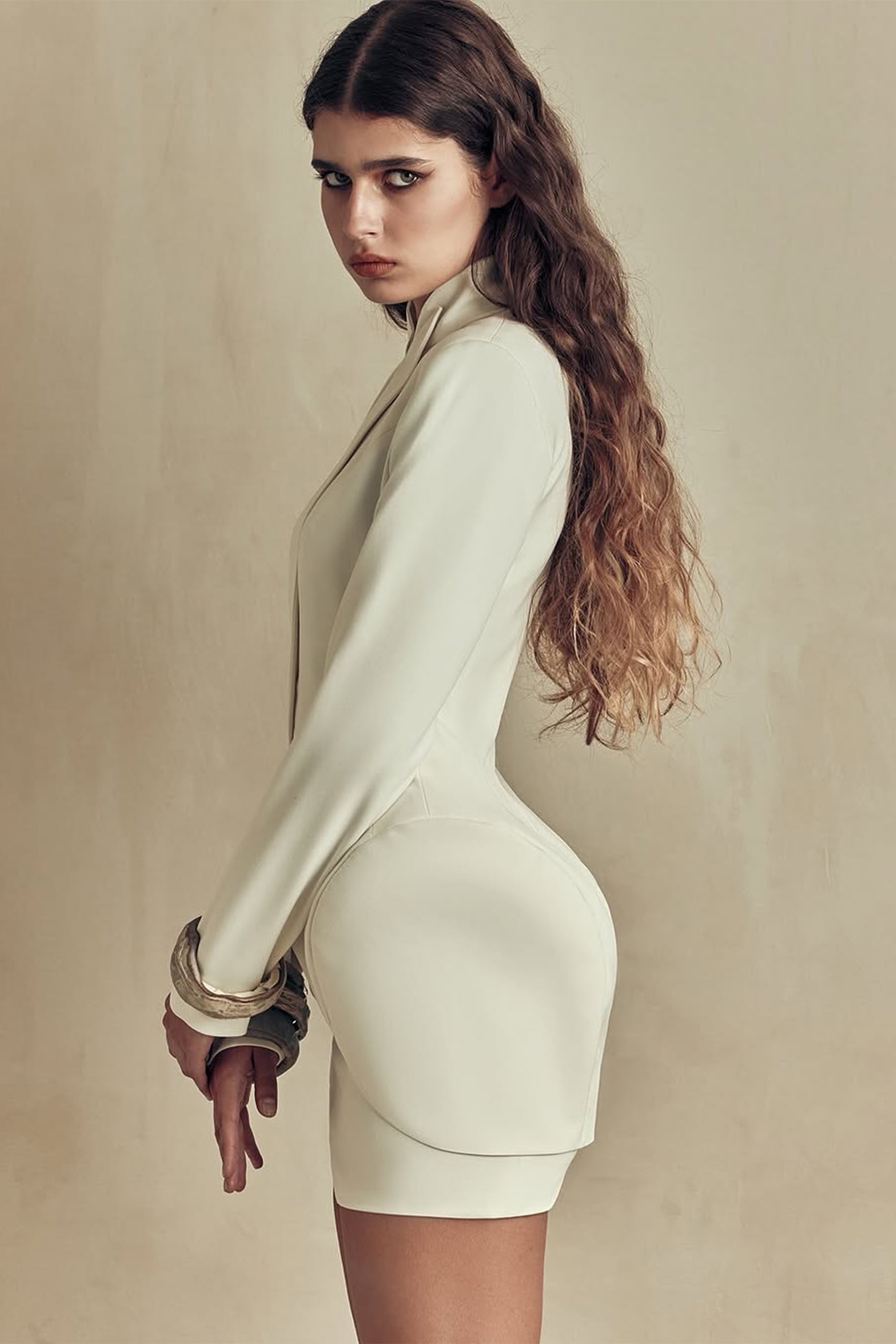 Adriana White Barrel Design Jacket & Skirt Set