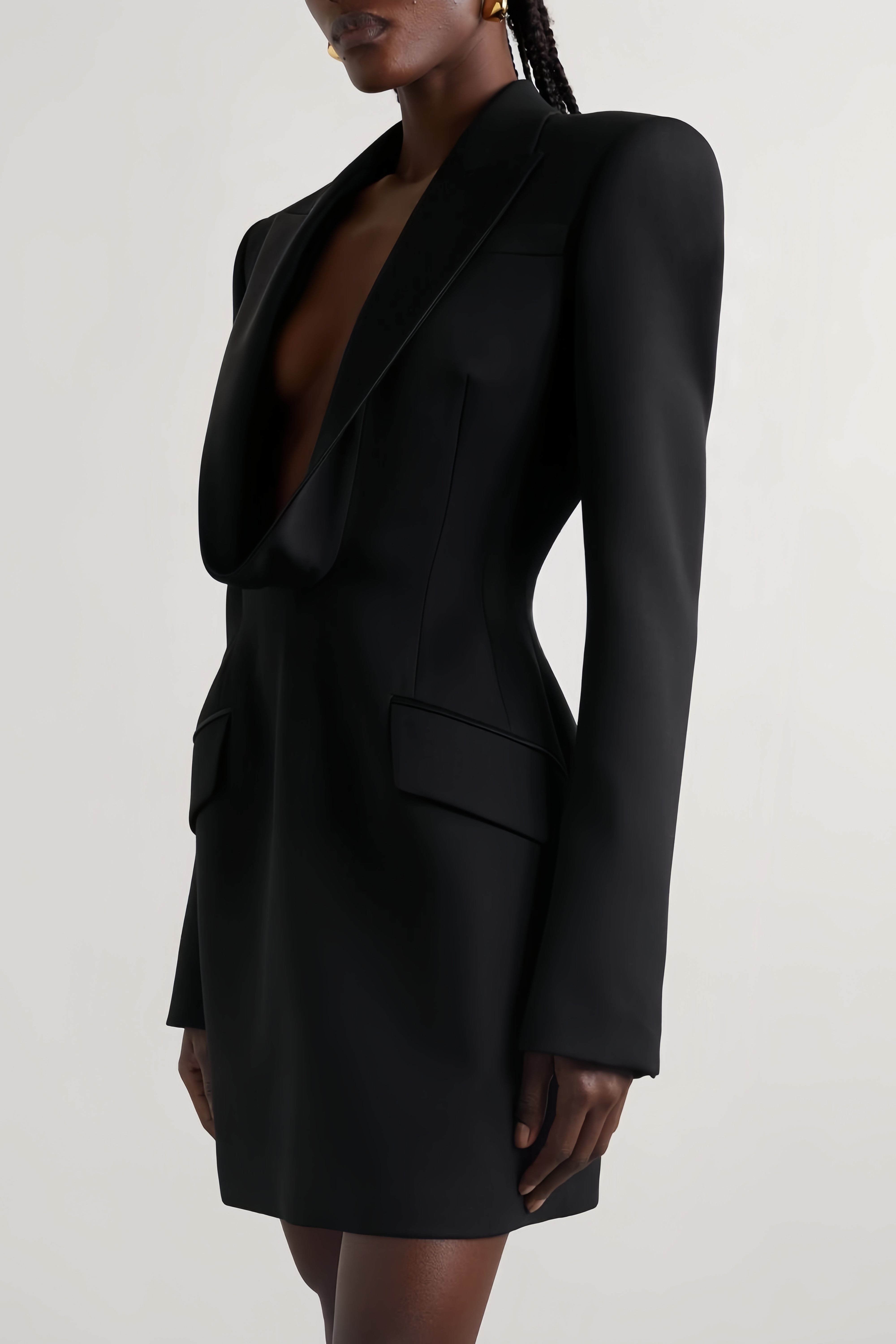Joséphine V-neck satin-collared mini dress
