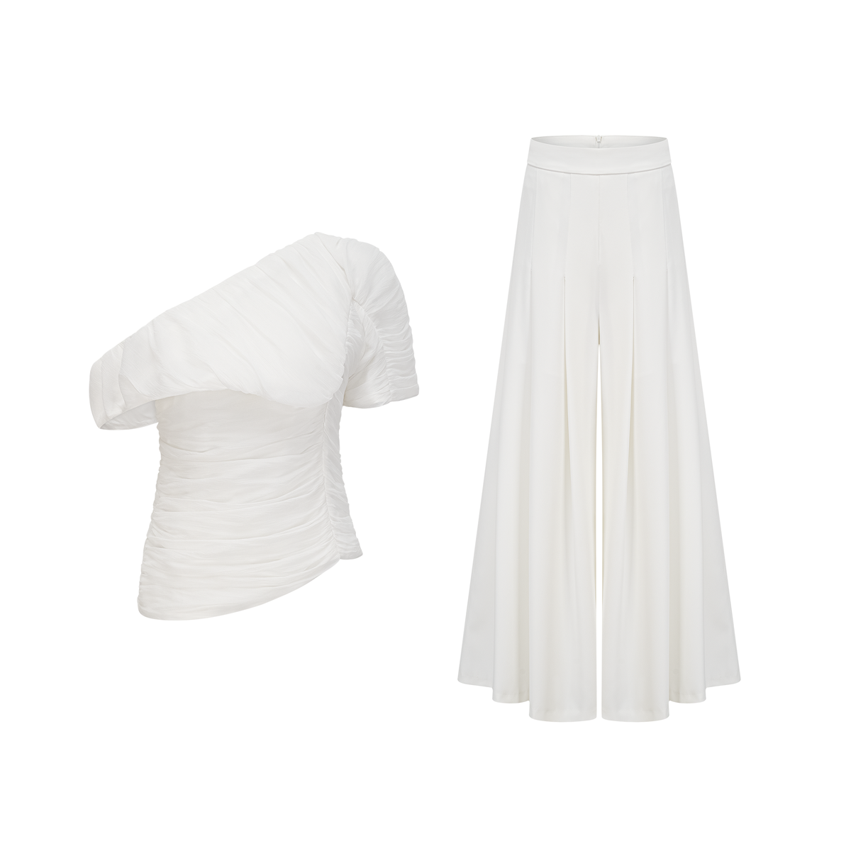 Adèle creased top & trousers matching set in White (Final Sale-US Only)