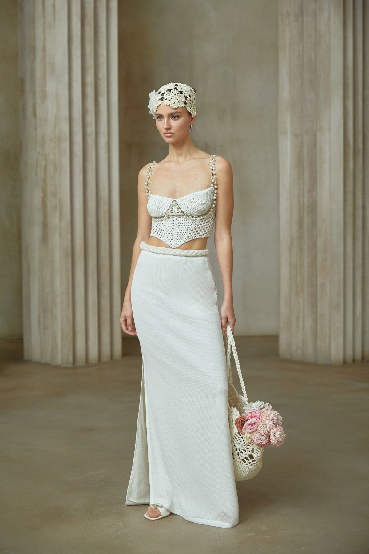 Prunelle Crochet Knit Two-Piece Top and Skirt Set