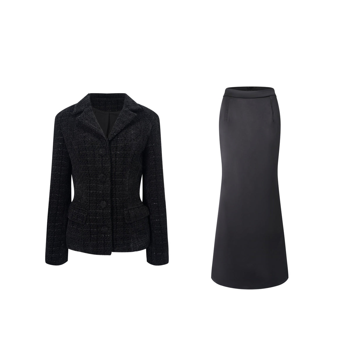 Ariadna Black Tweed Jacket & Satin Skirt Set