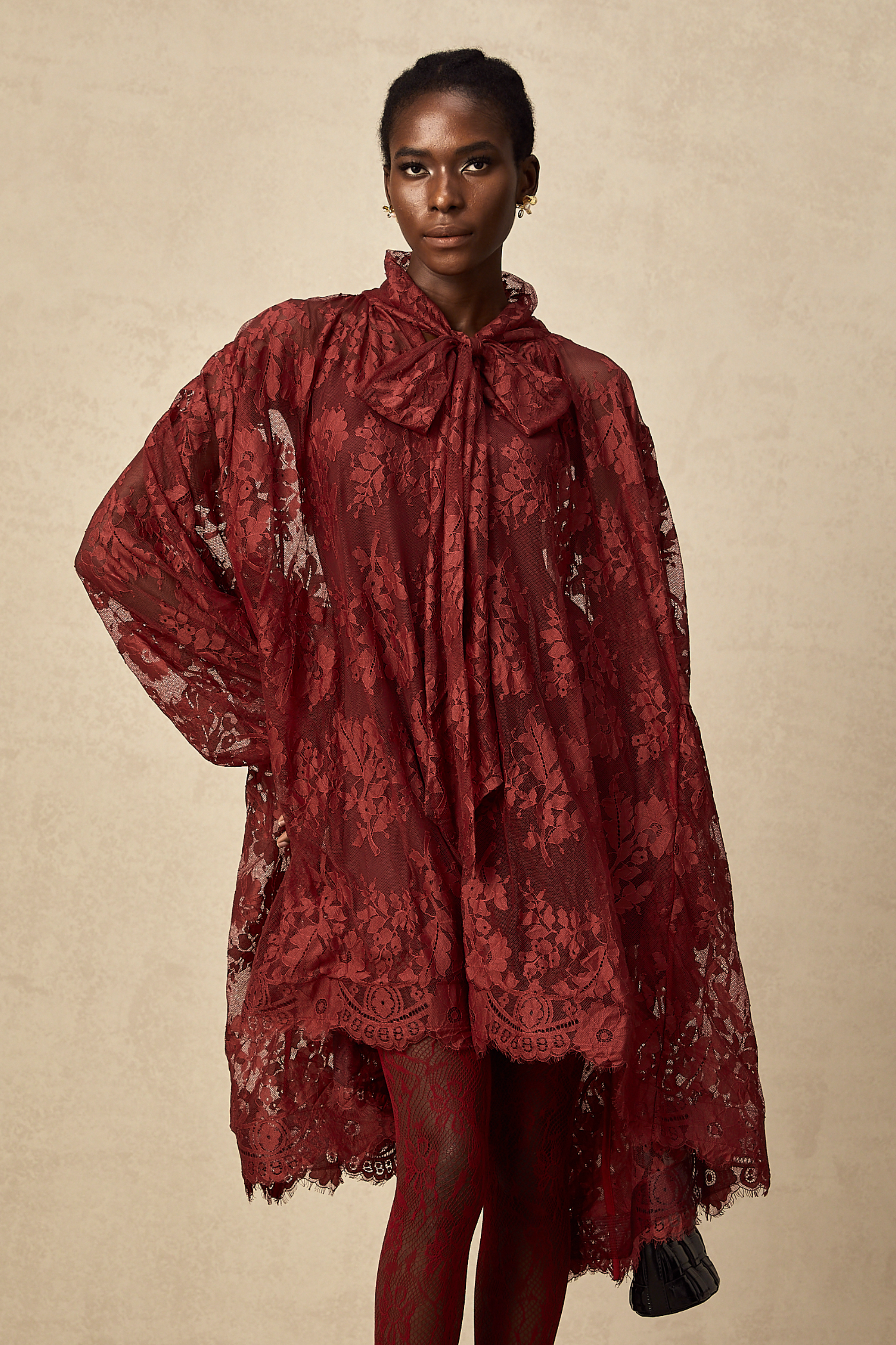 Coline red chantilly lace oversize dress (Final Sale-US Only)