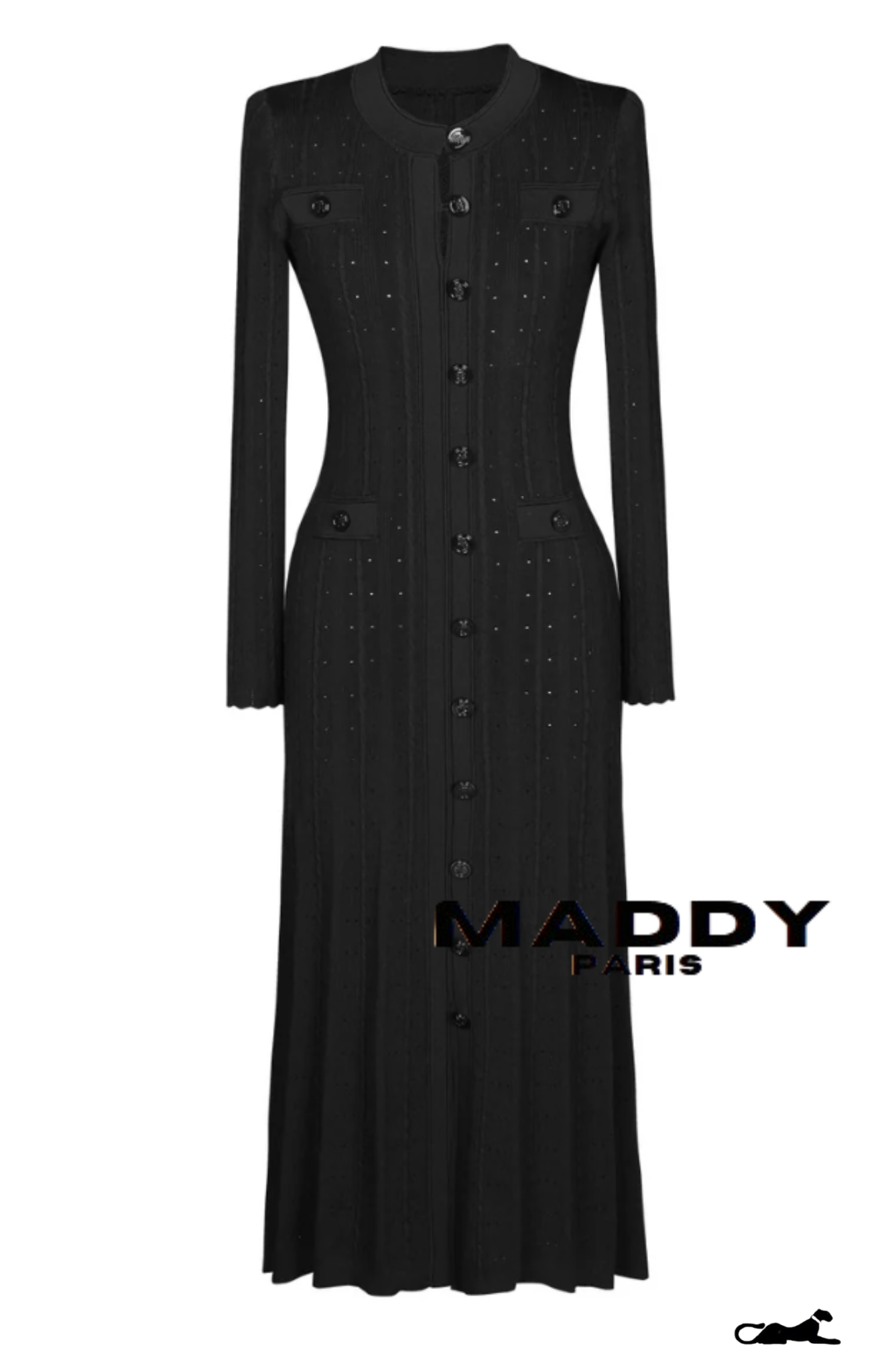 SANDRO ALESSIA CROCHET KNIT MIDI / MAXI DRESS - BLACK