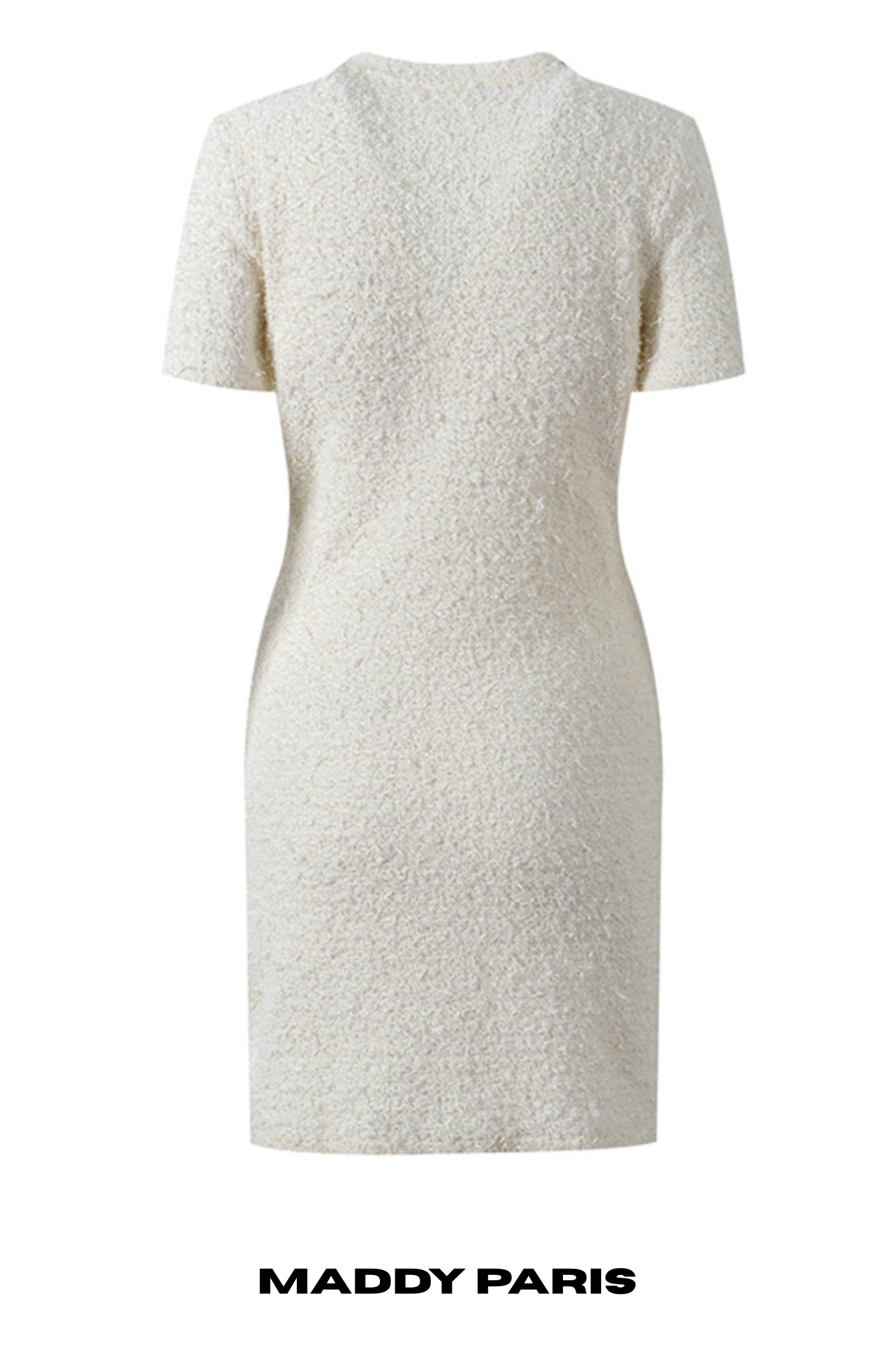 CHLOE CREAM BOUCLÉ KNIT MINI DRESS WITH CRYSTAL BUTTONS - WHITE